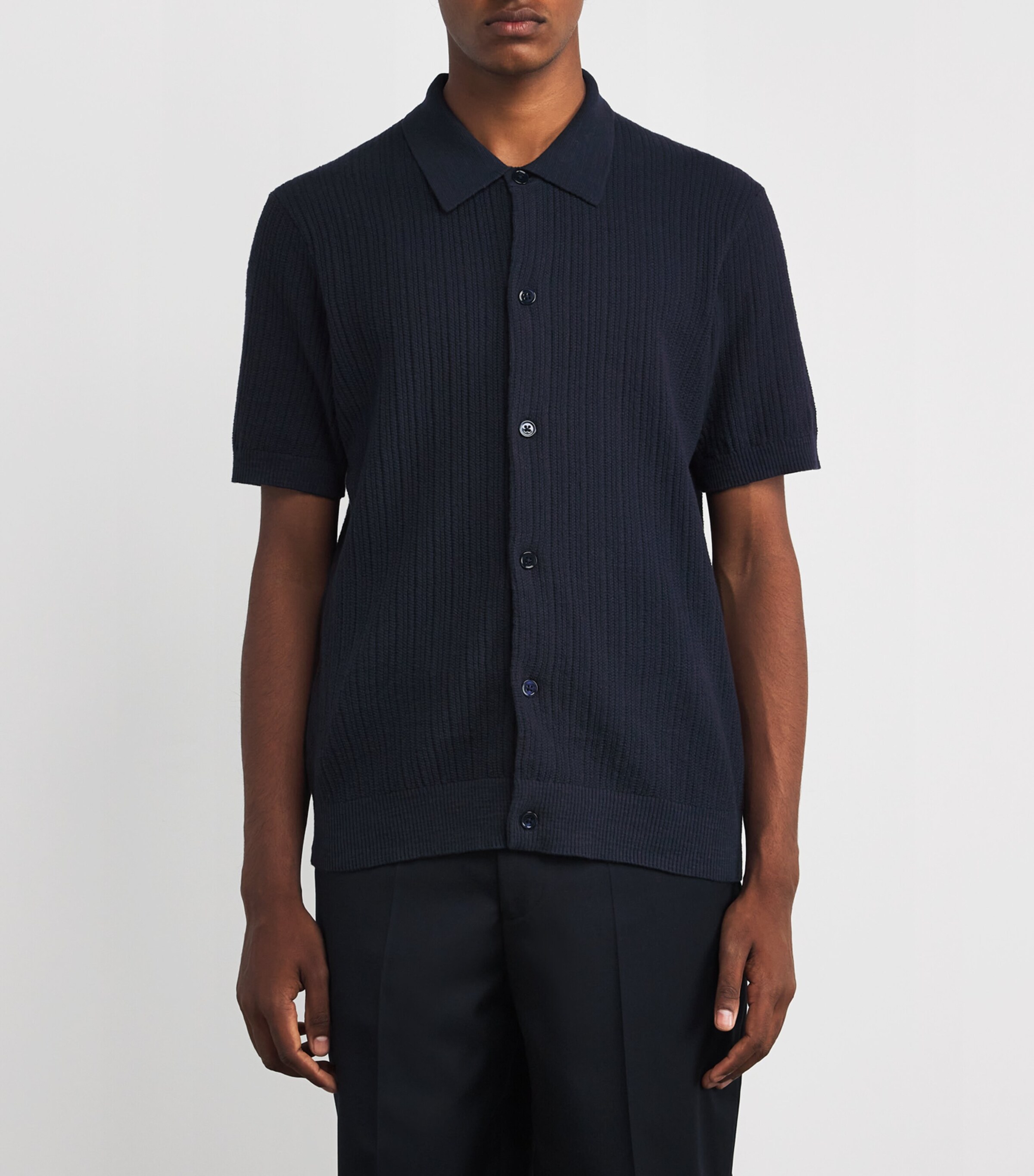 NN.07 Mens Organic Cotton Nolan Button-Up Polo Shirt Navy Blue Image 3