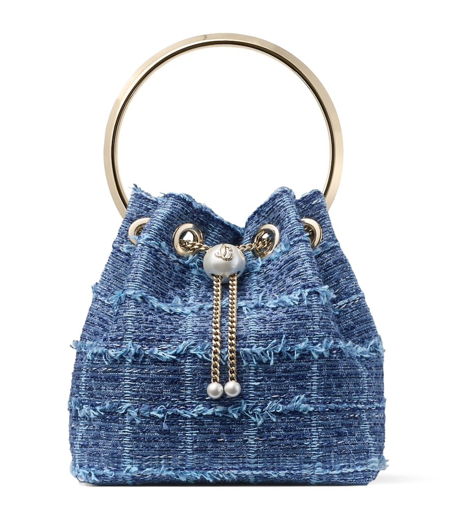 Jimmy Choo Bon Bon Denim Top-Handle Bag Denim Grid/light Gol Image 1