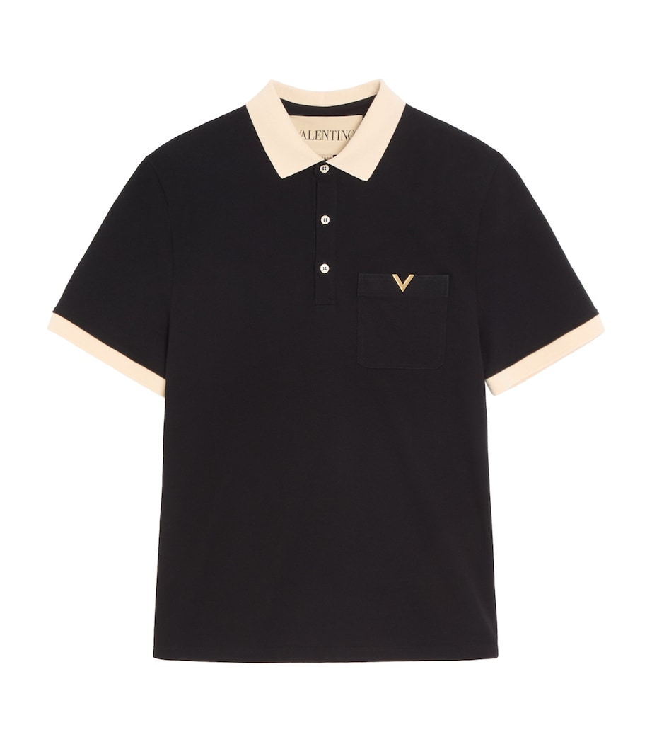 Valentino Garavani Mens Cotton Jersey VGold Polo Shirt Image 1