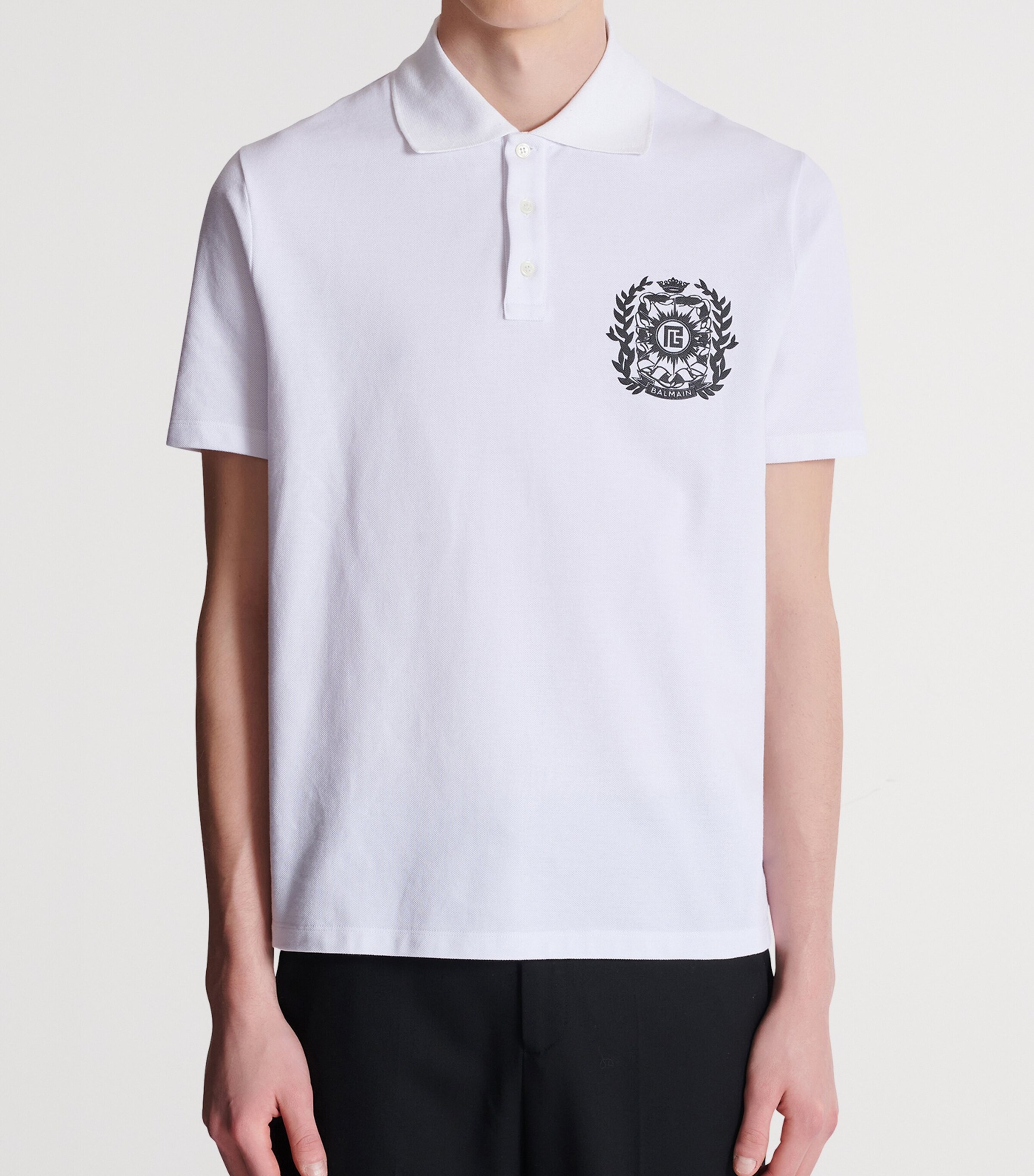Balmain Cotton Crest Print Polo Shirt | Men Clothing | Polo Shirts | Designers | Balmain Balmain Cotton Crest Print Polo Shirt | Men Clothing | Polo Shirts | Designers | Balmain