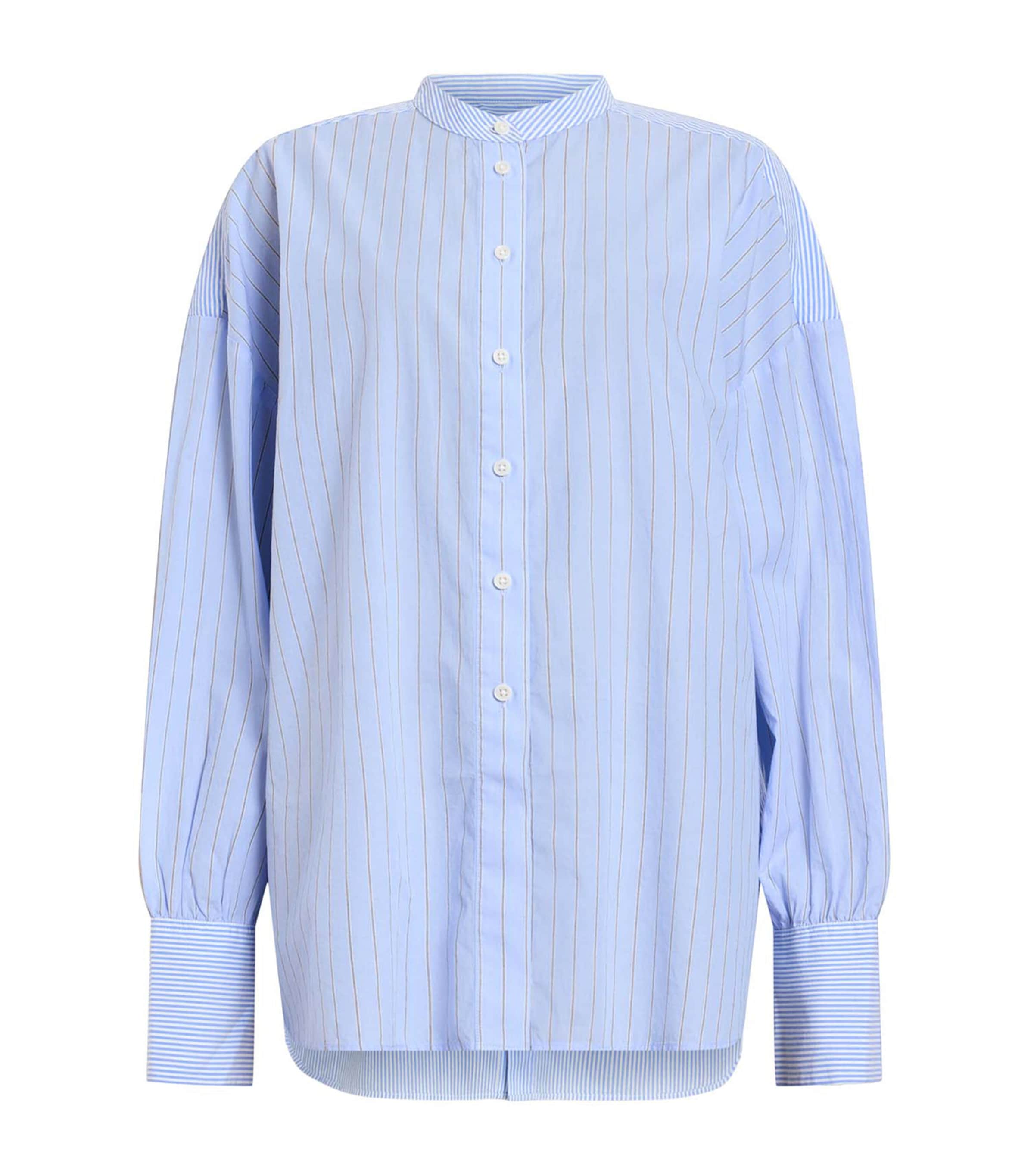 Allsaints Womens Pastel Blue Ana Stripe-pattern Cotton Shirt In Blue