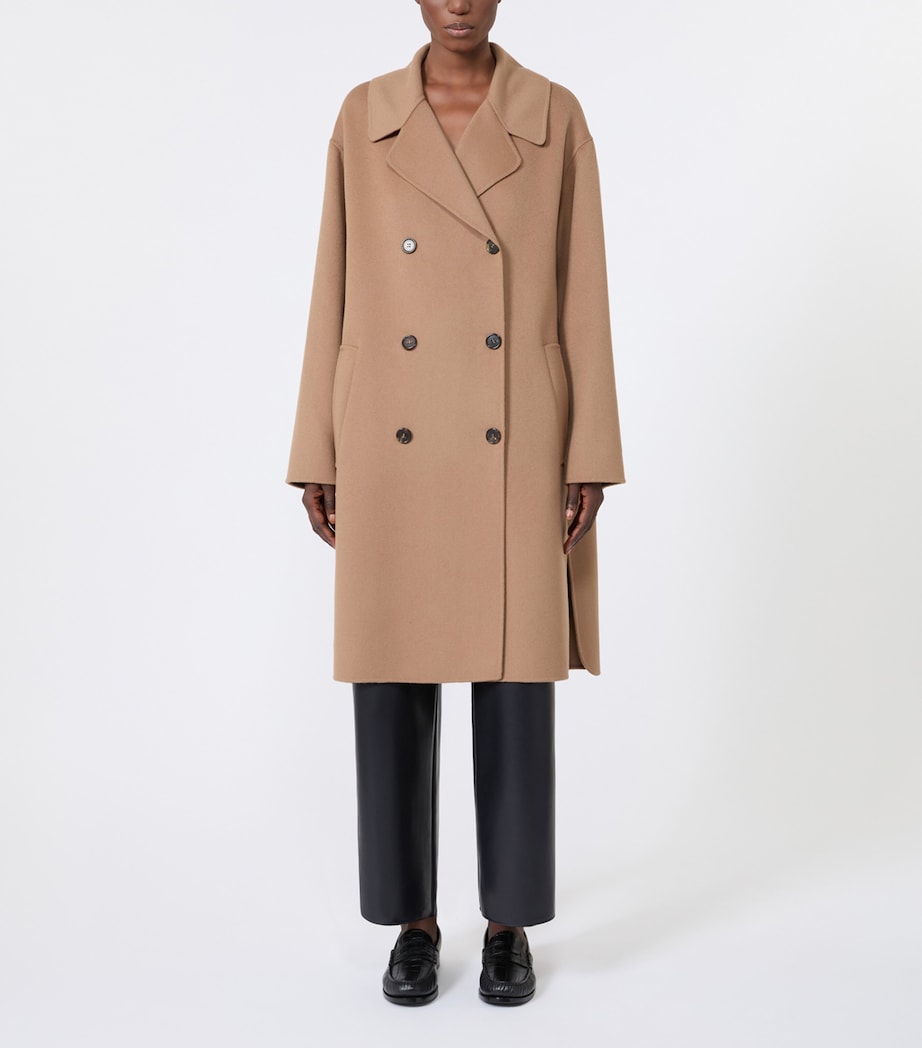 Max Mara Womens Virgin Wool Double Breasted Coat Camel Image 3