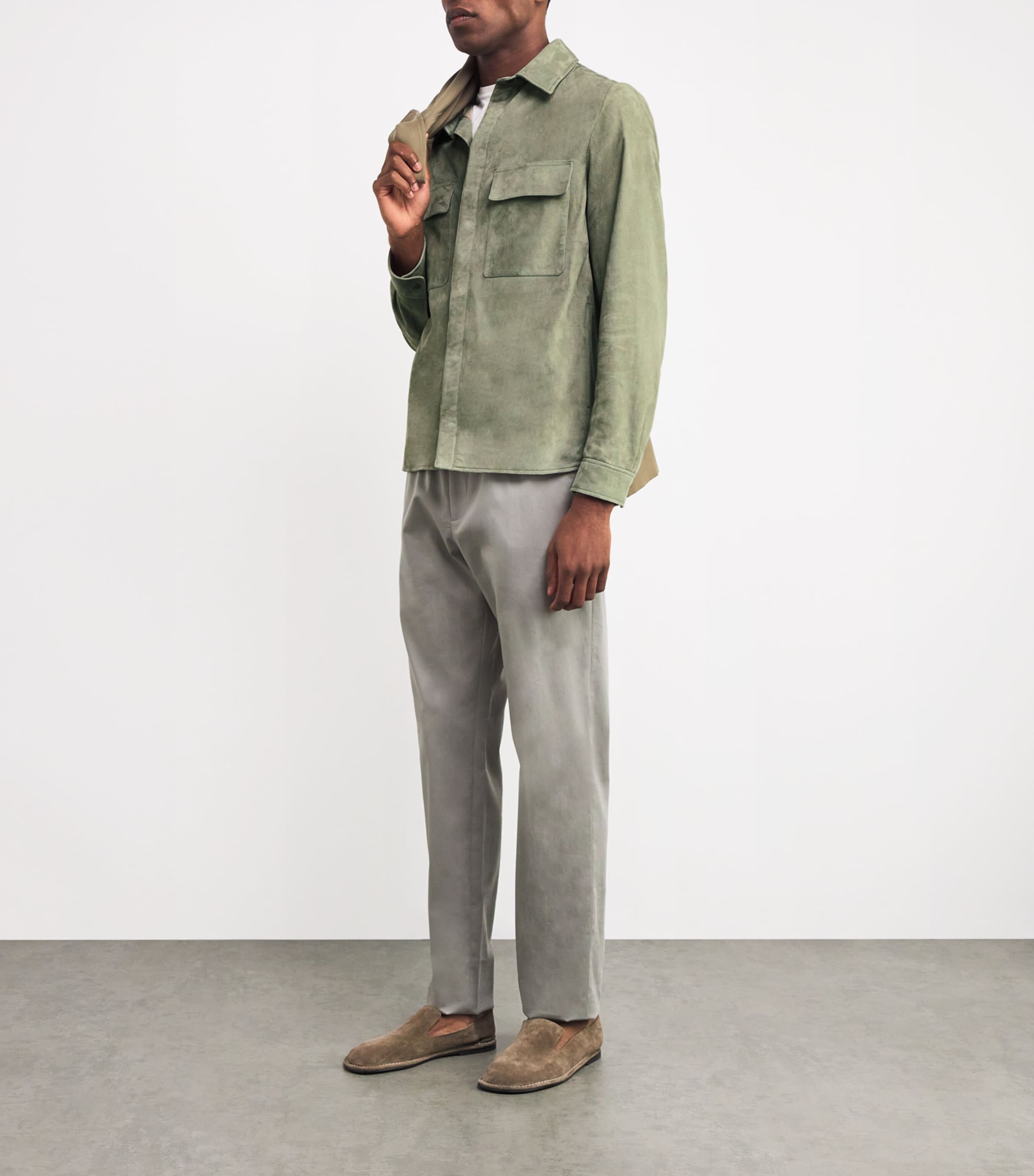 Agnona Mens Suede Overshirt Sage Image 2
