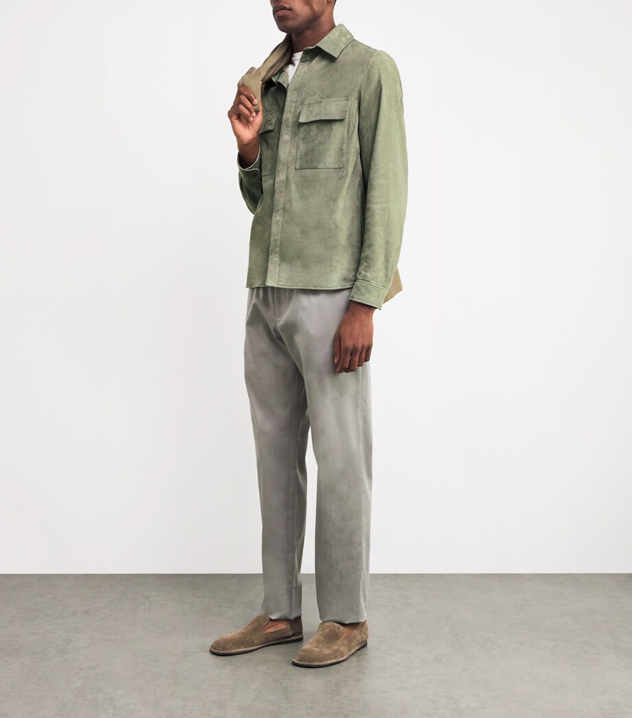 Agnona Mens Suede Overshirt Sage Image 2