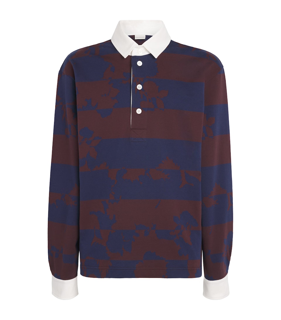 DRIES VAN NOTEN Cotton Floral Stripe Rugby Shirt Burgundy