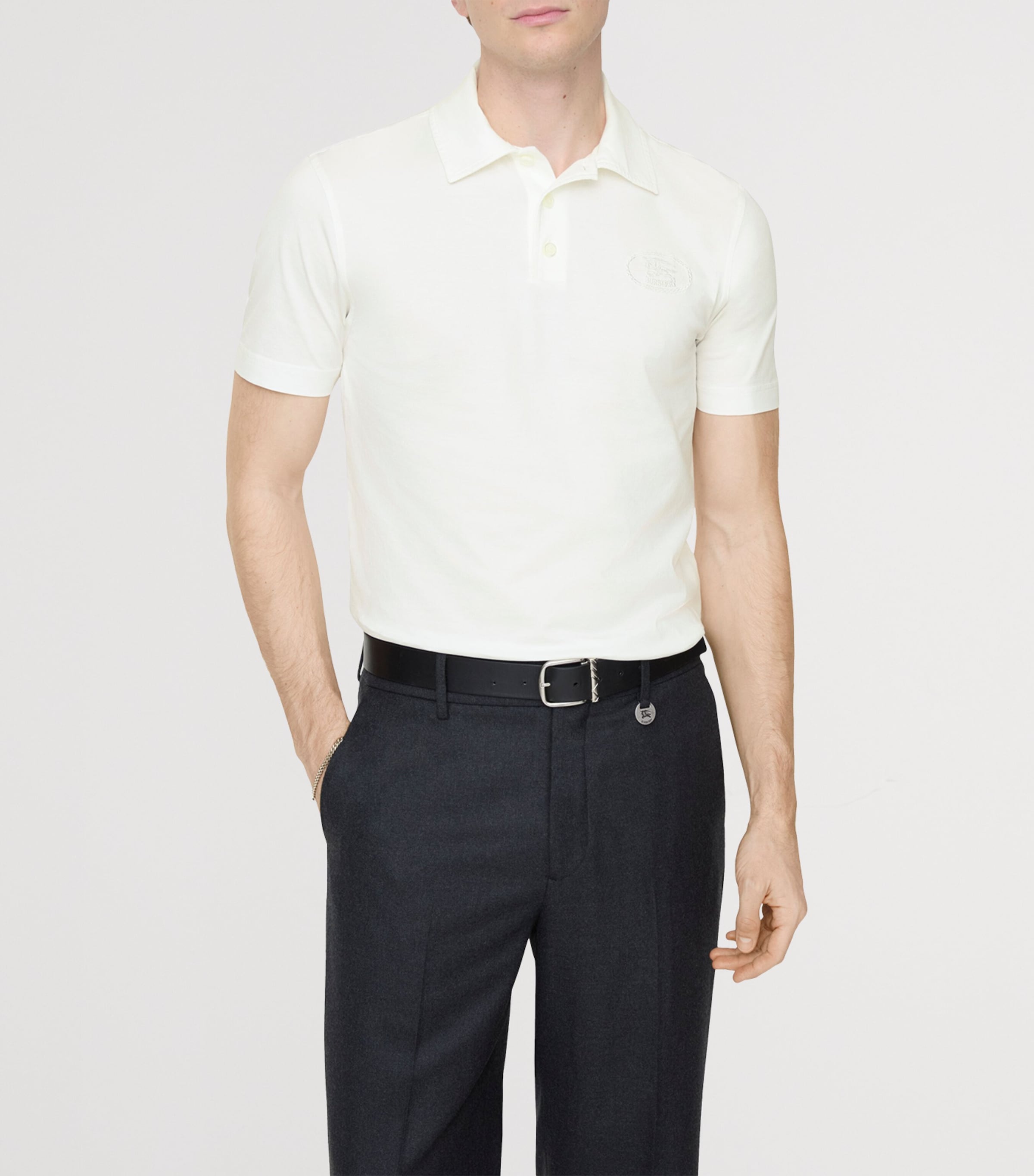 Burberry Mens Cotton Polo Shirt Chalk Image 2