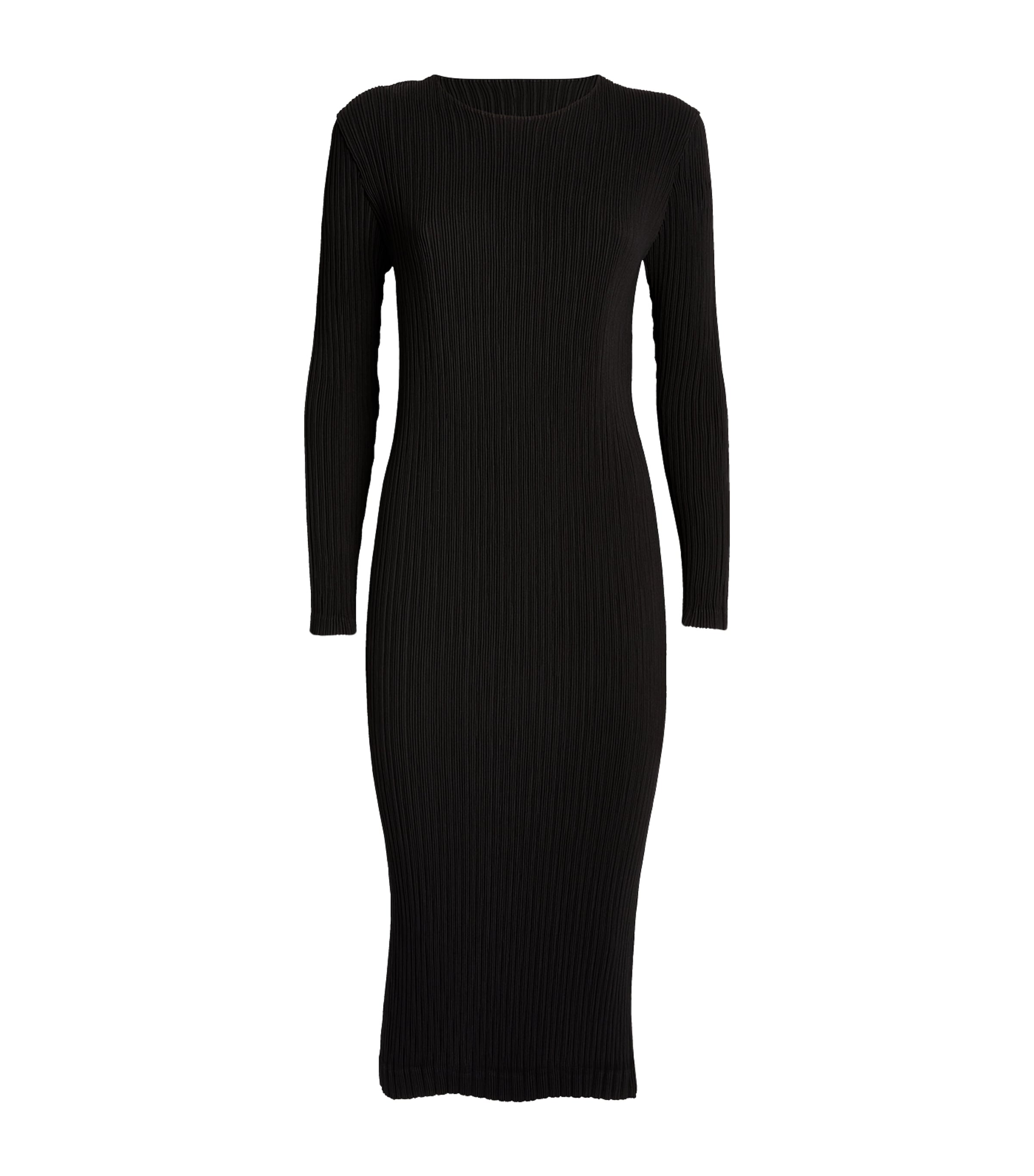 Issey Miyake Hatching Pleats Midi Dress In Black