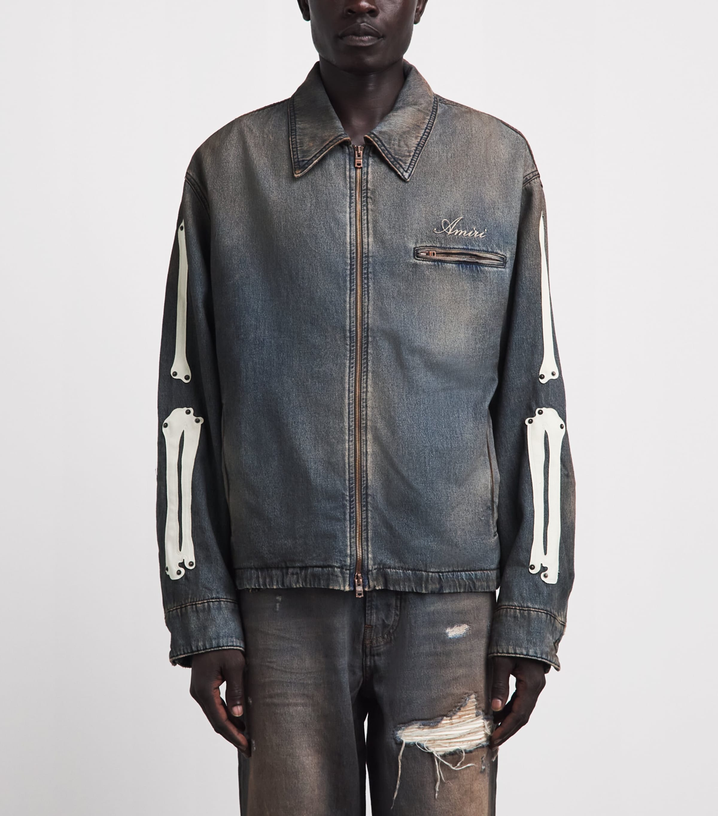 AMIRI Mens Lea Bones Denim Jacket Dark Dust Image 4