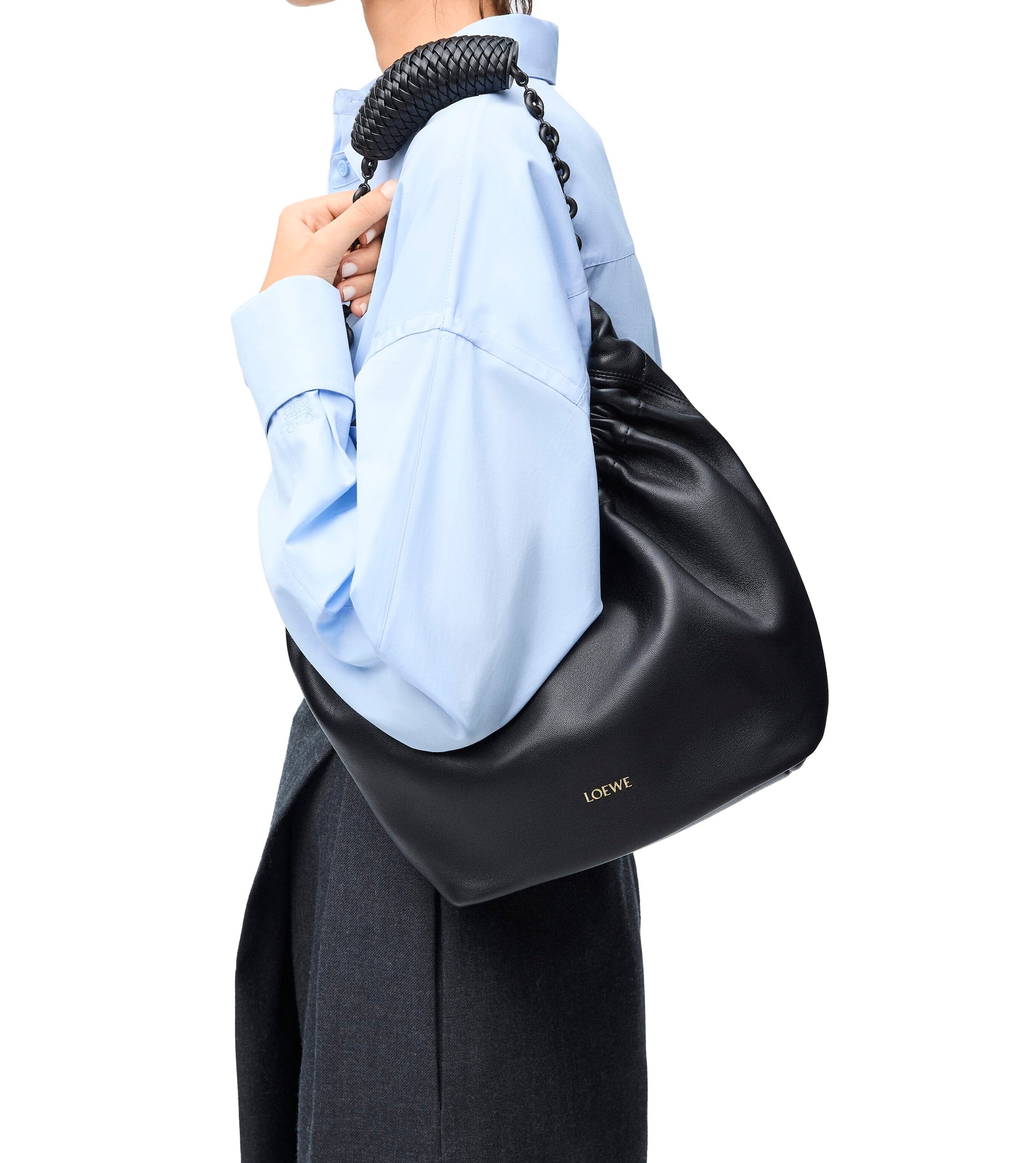 Small Leather Squeeze Top-Handle Bag BLACK Image 11