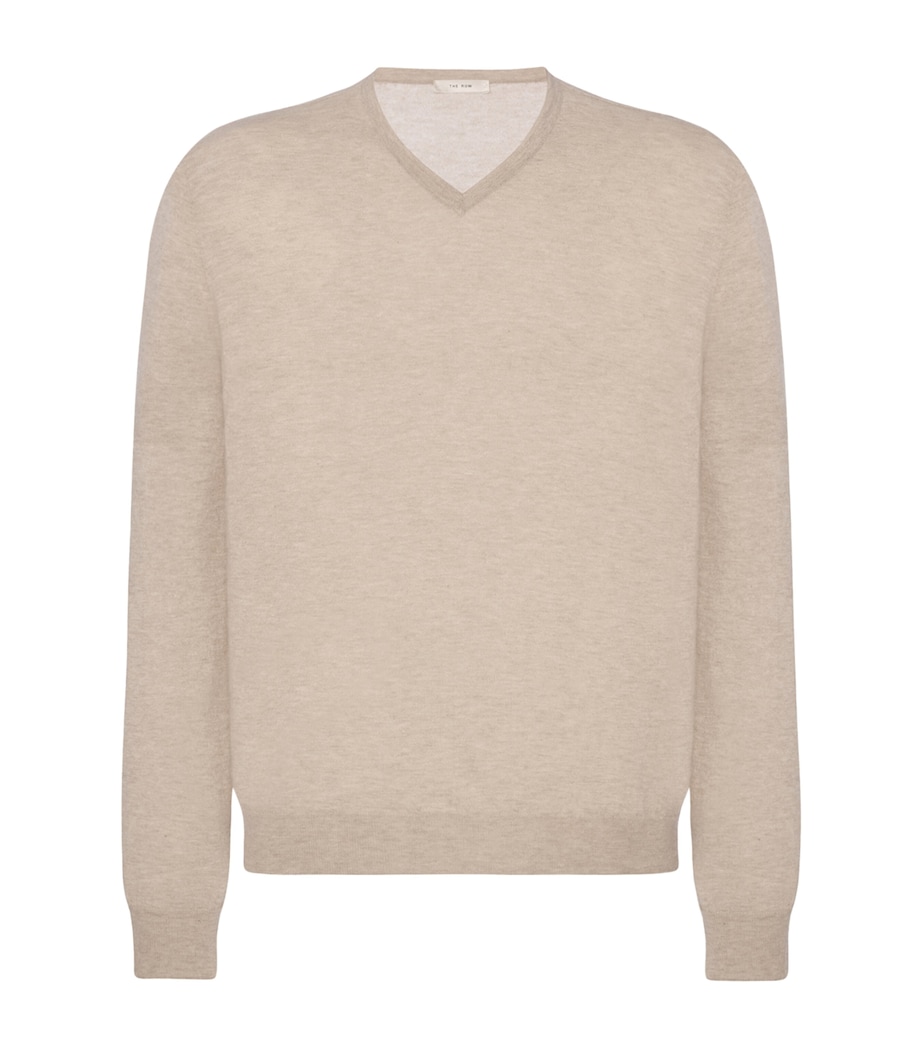 The Row Mens Mapple Cashmere V-Neck Jumper Beige Melange Image 1