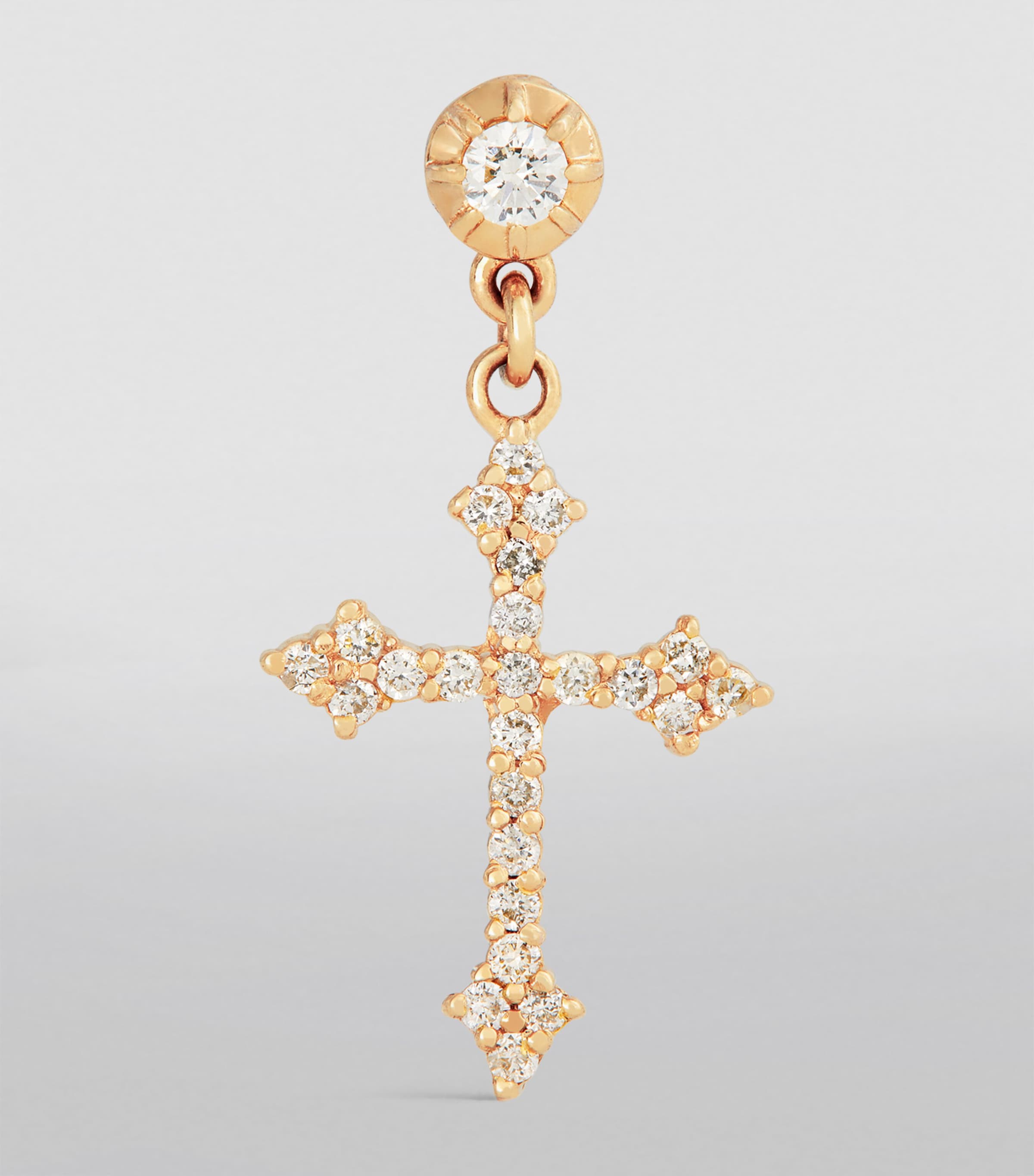 Jacquie Aiche Yellow Gold and Diamond Gothic Cross Single Earring Yellow Gold Image 2