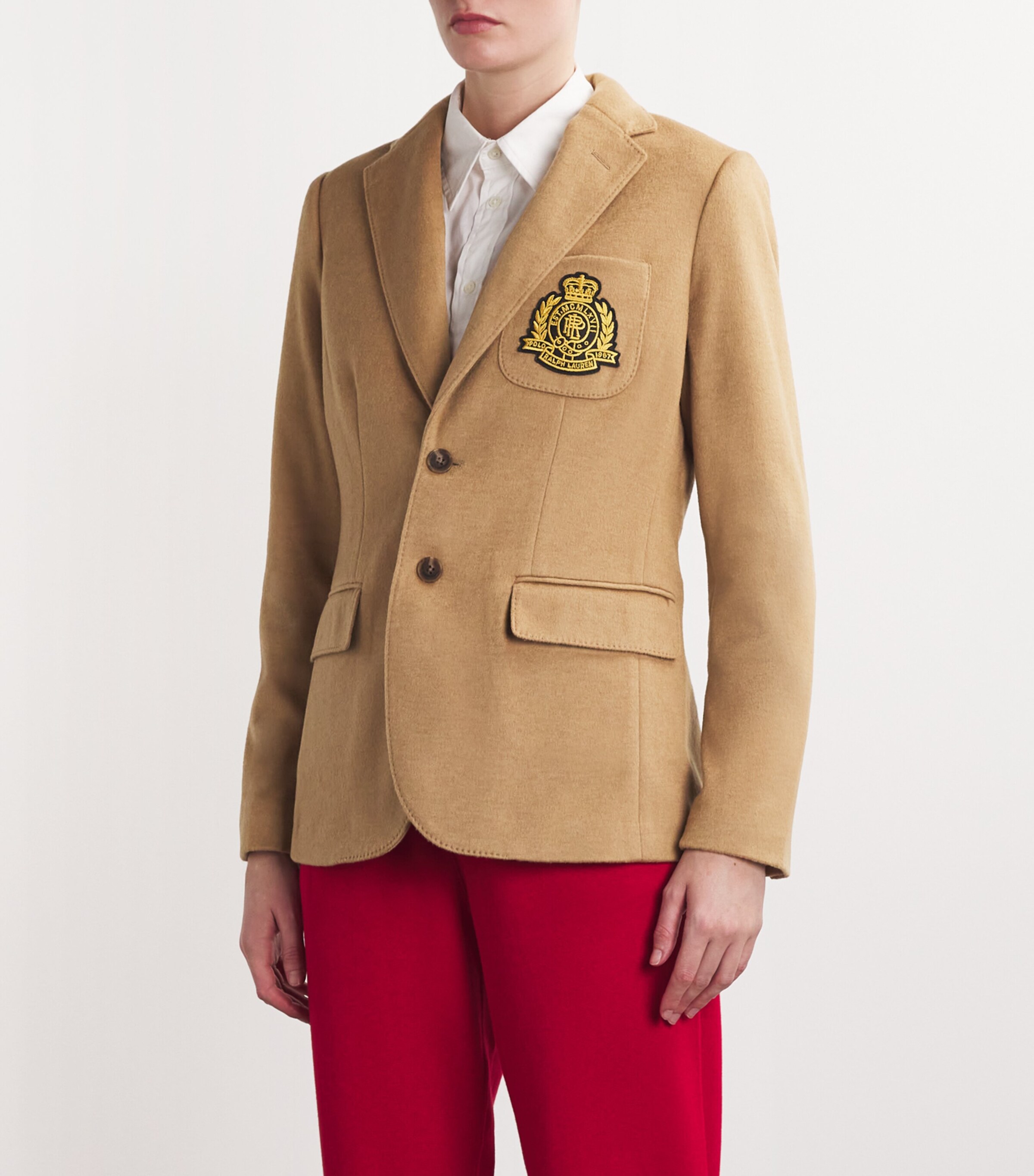 Polo Ralph Lauren Womens Crest-Detail Single-Breasted Blazer Polo Camel Image 3