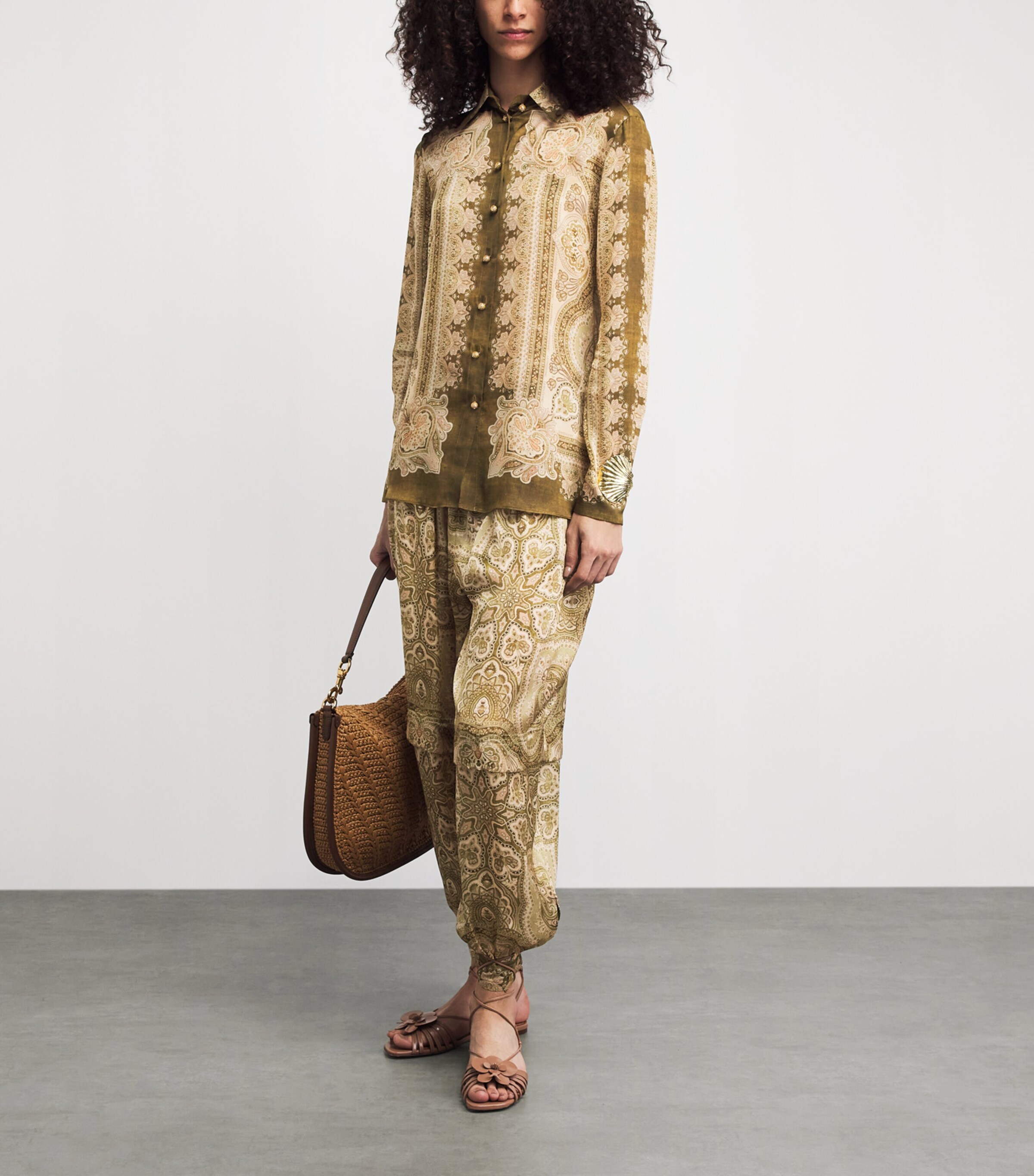 Zimmermann Womens Silk Satin Luna Shirt Olive Perla Paisley Image 2