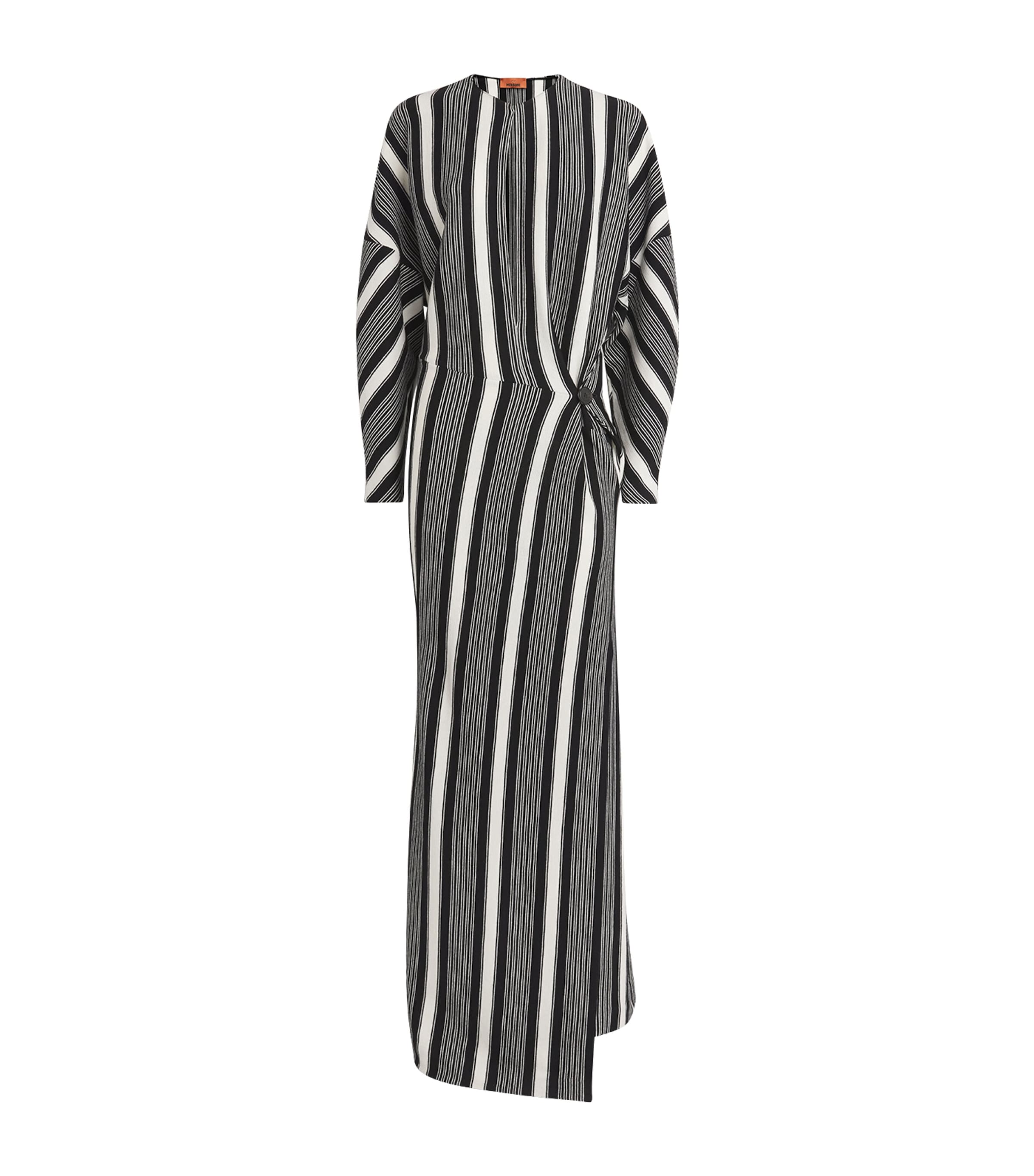 Missoni Womens Striped-print Plunge-v-neck Wool Maxi Dress Black And White In Black