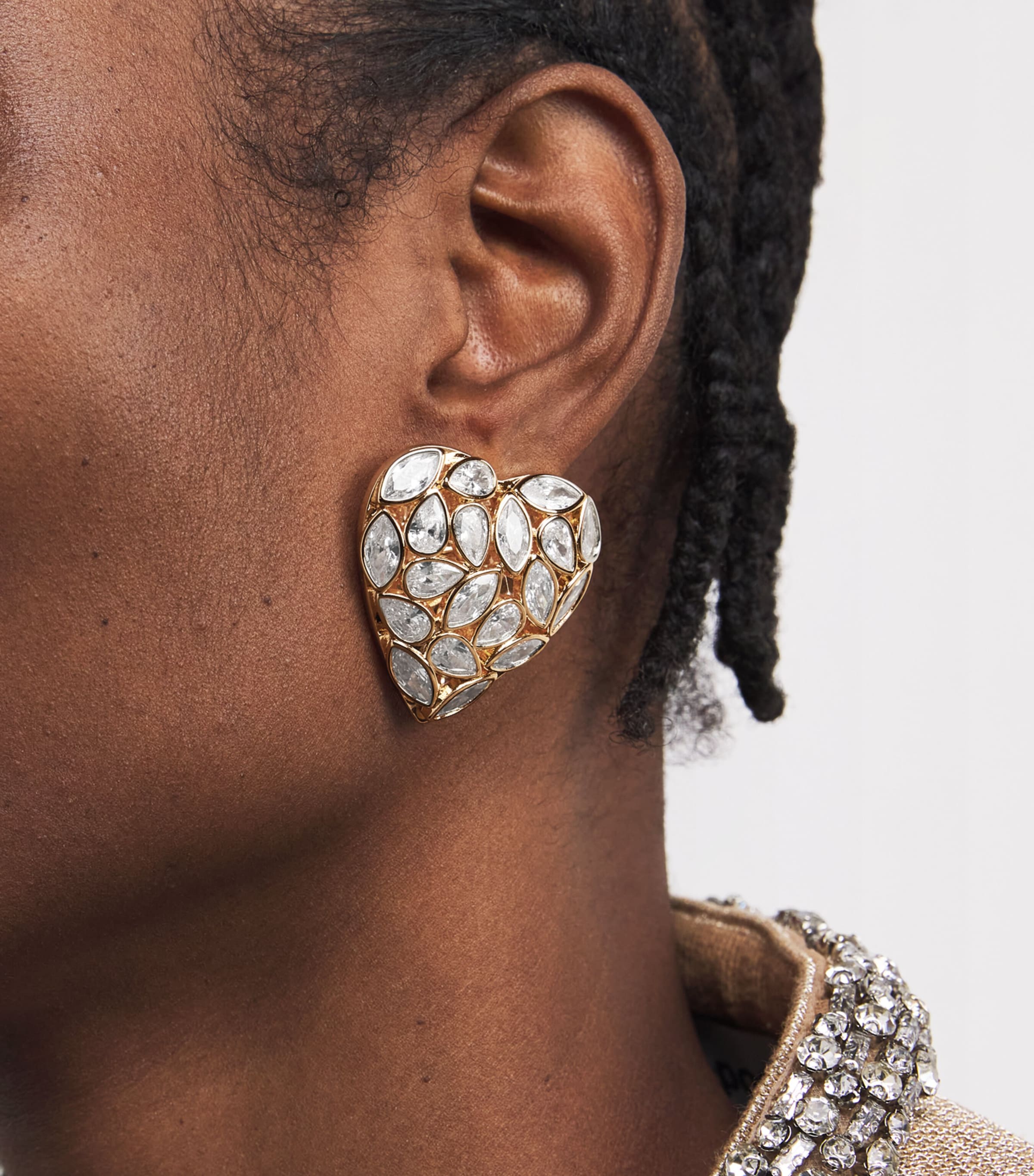 Crystal-Embellished Bow Heart Earrings GOLD Image 2