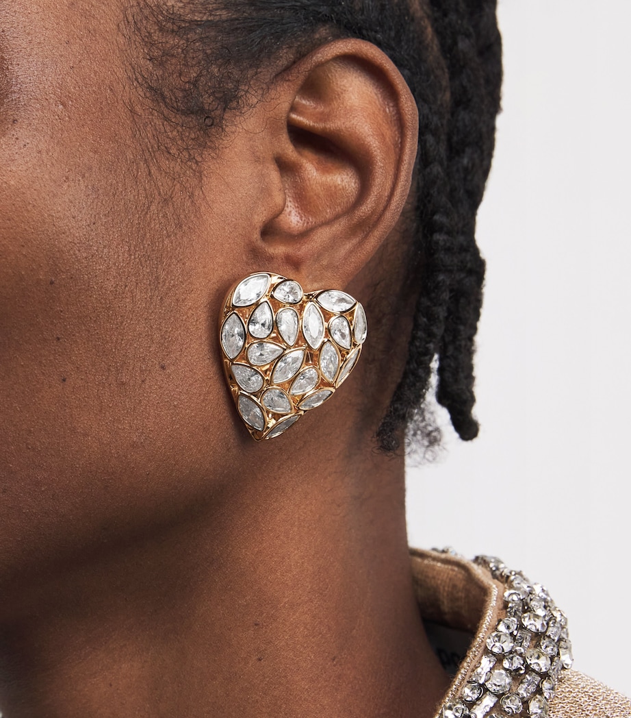 Crystal-Embellished Bow Heart Earrings GOLD Image 2