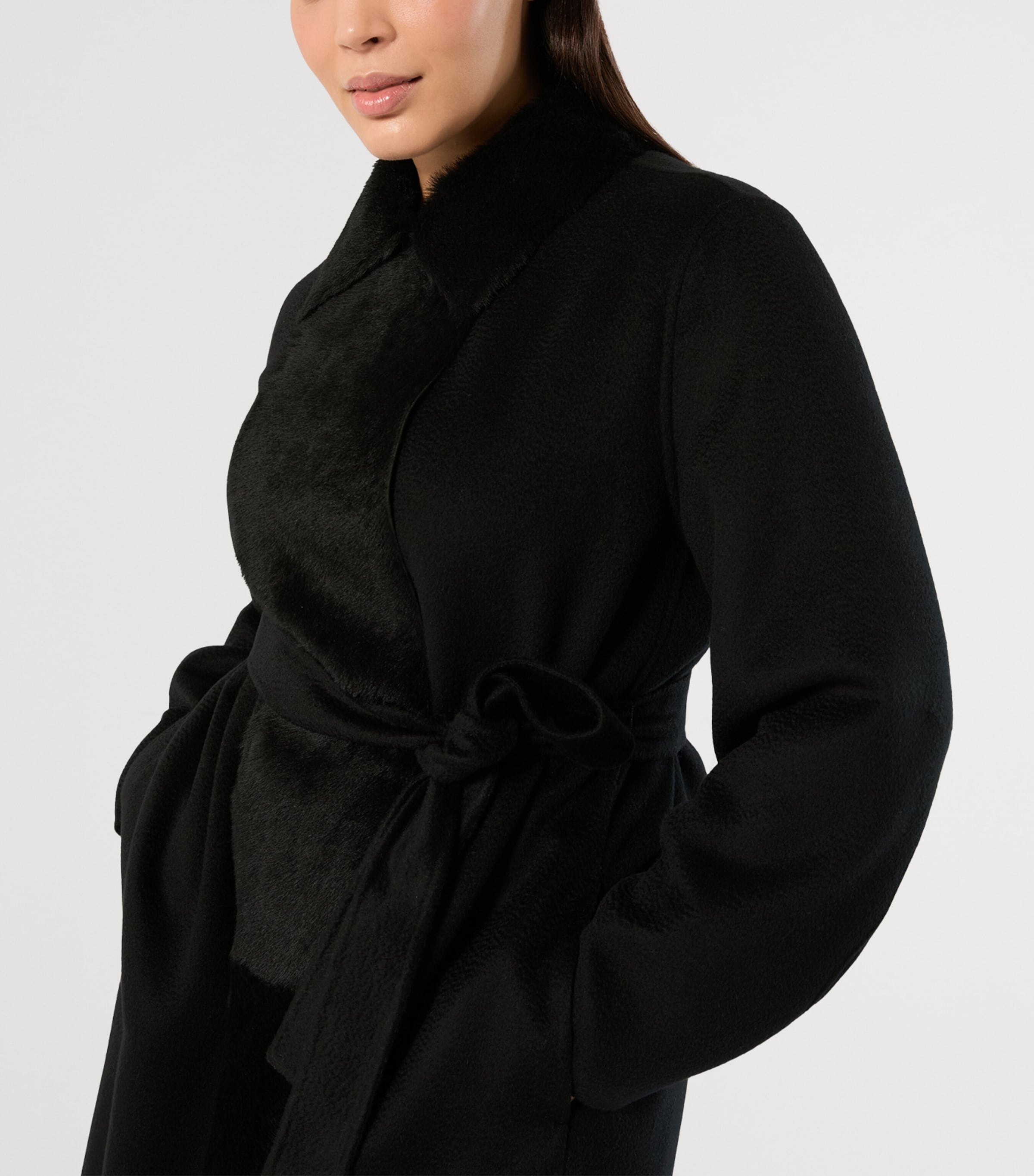 Marina Rinaldi Womens Wool Lamb-Fur Wrap Coat Black Image 5