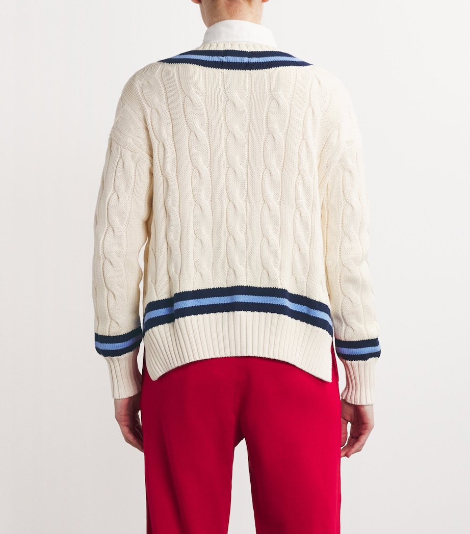 Polo Ralph Lauren Womens Cable-Knit Cricket Sweater Cream W/ Navy Stripe Image 4