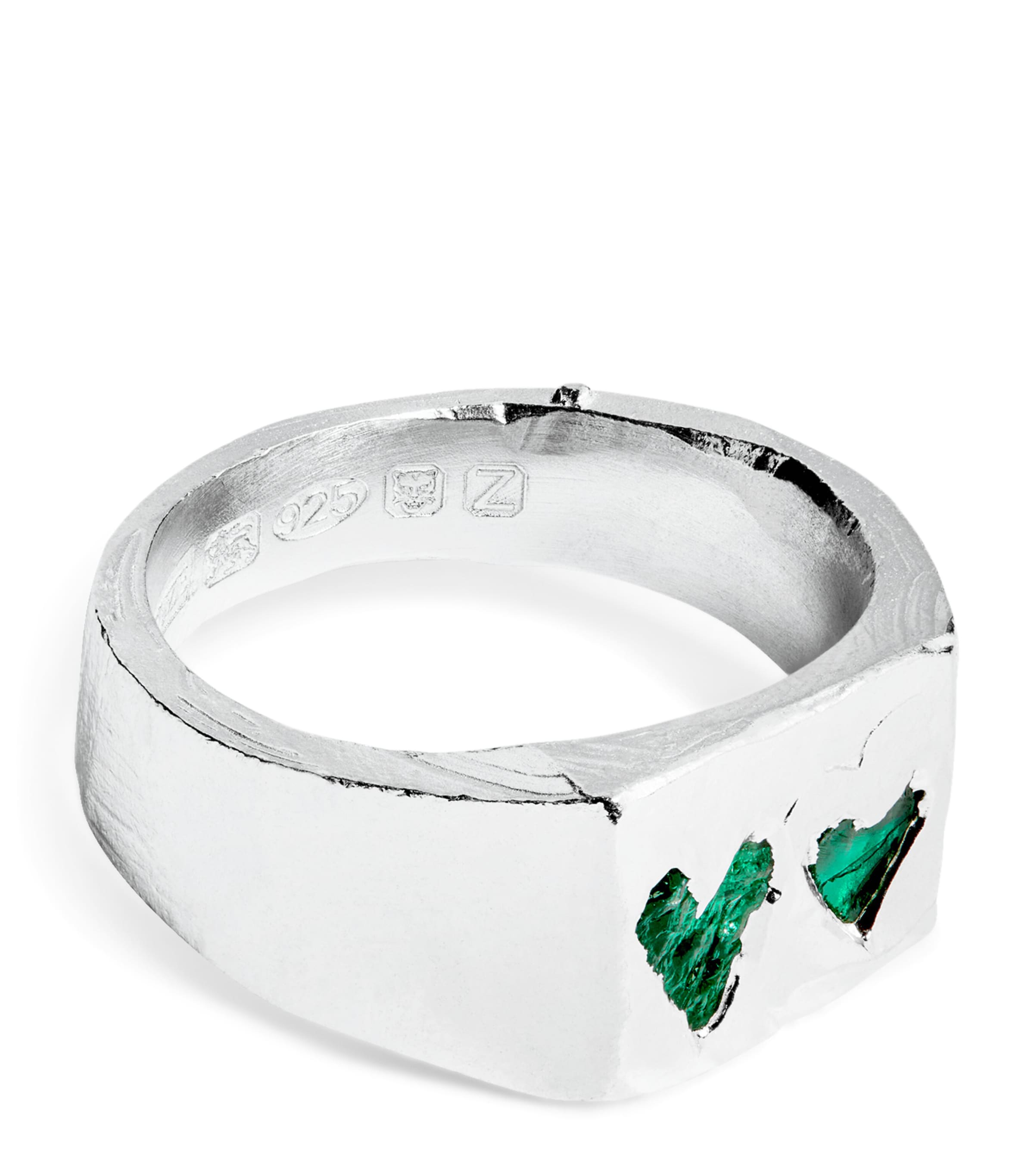 The Ouze Sterling Silver And Emerald Signet Ring In Green