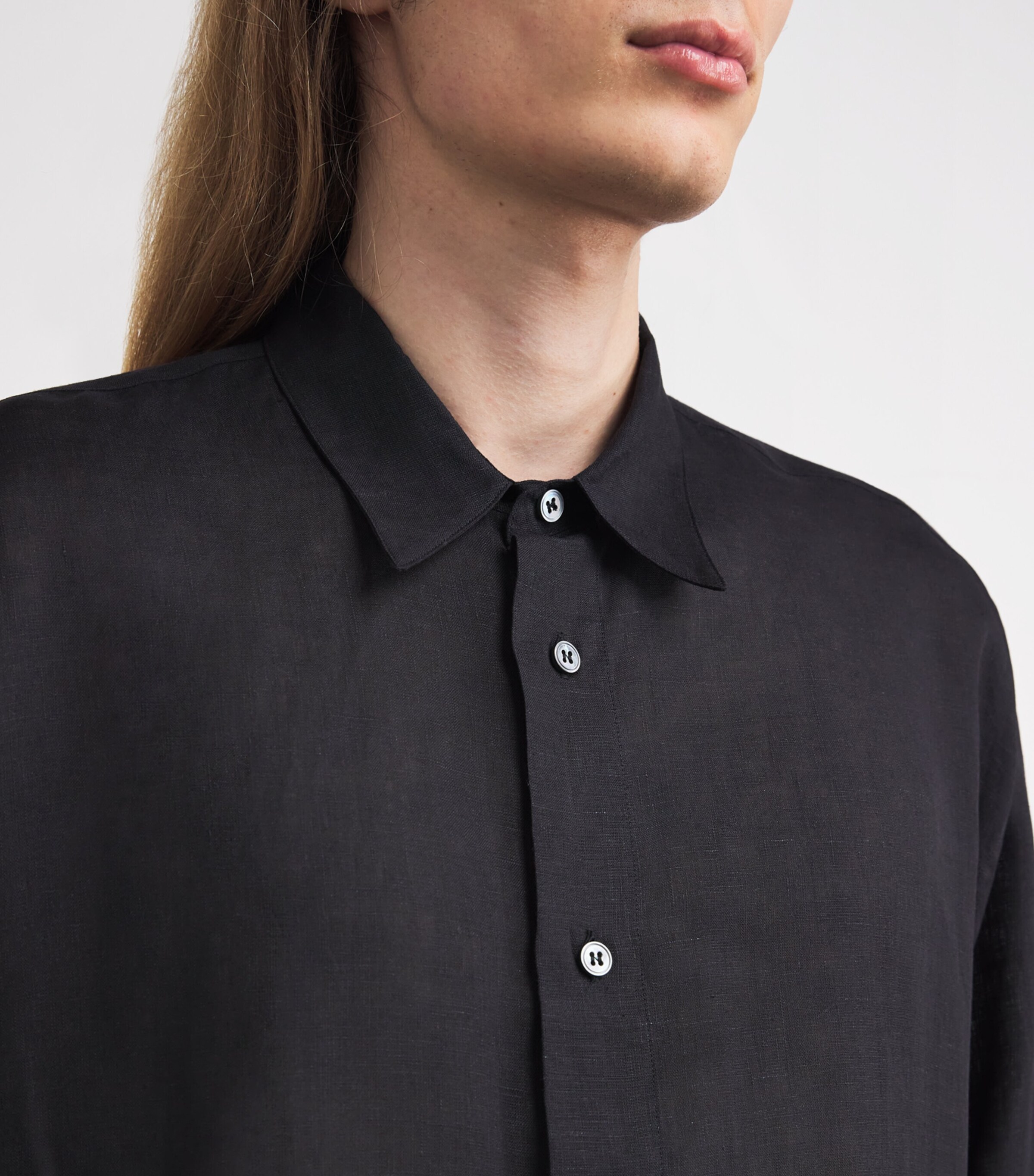 Studio Nicholson Mens Linen Rafe Shirt Darkest Navy Image 6