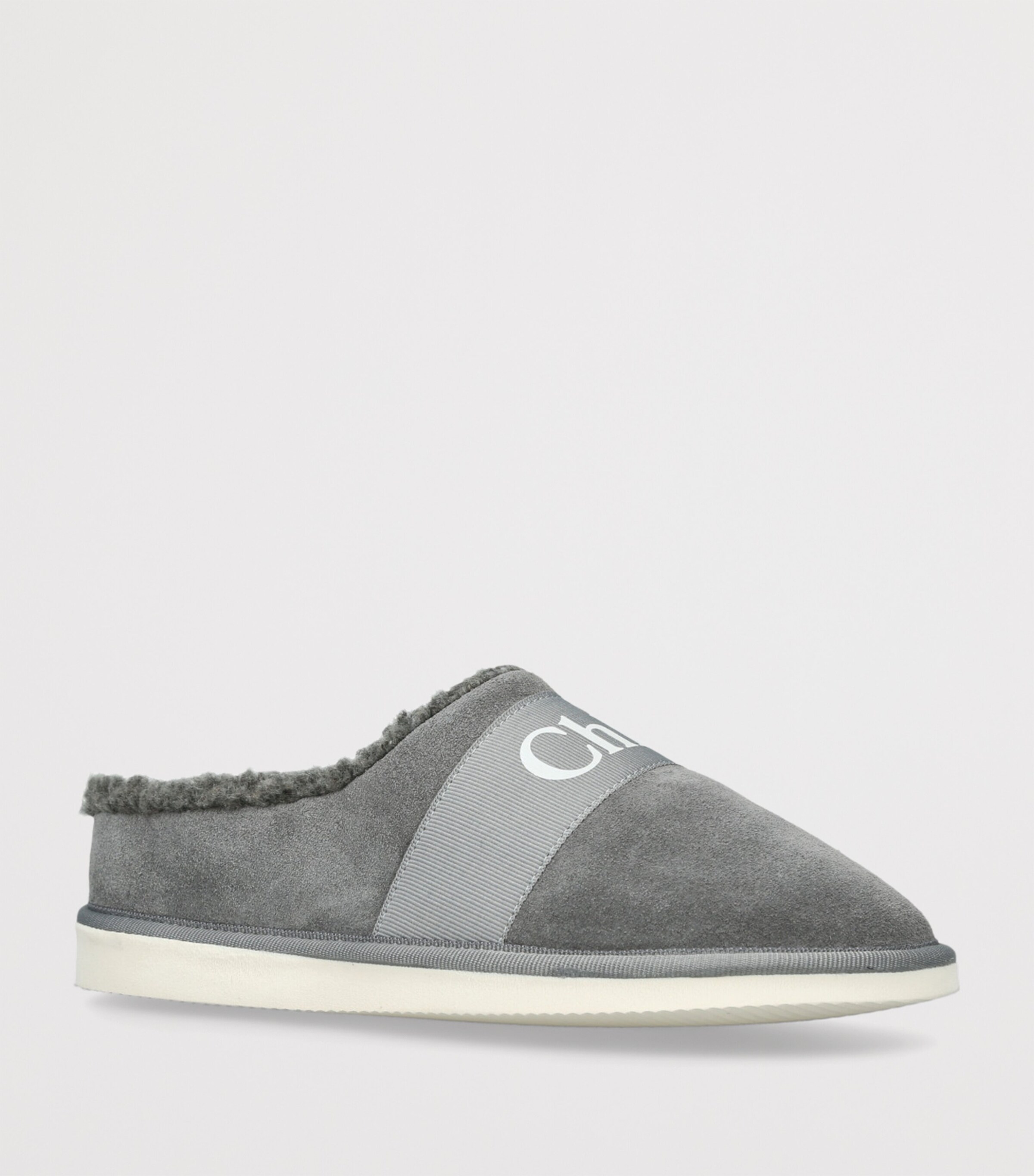 Chloé Kids Suede Shearling-Lined Slipper Grey Image 3