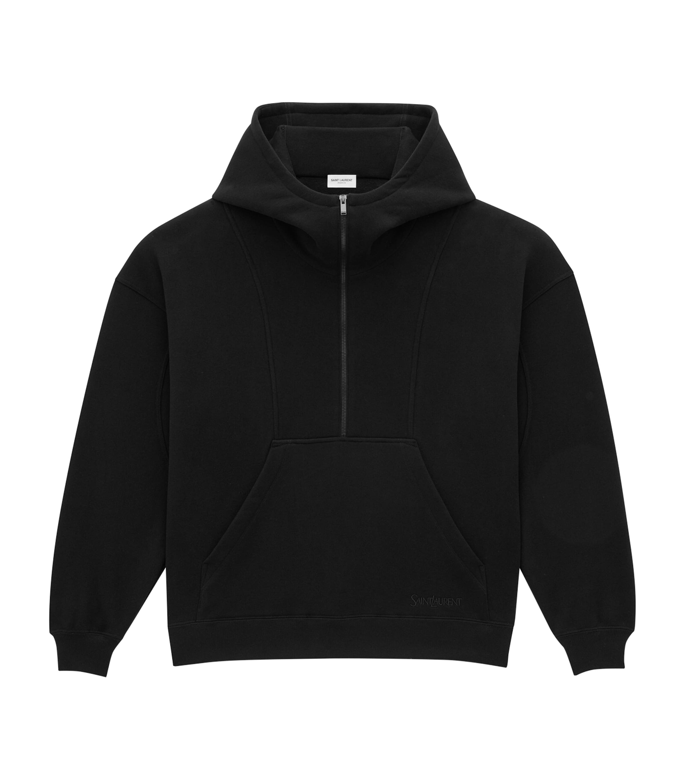 Shop Saint Laurent Cotton Half-zip Hoodie In Black