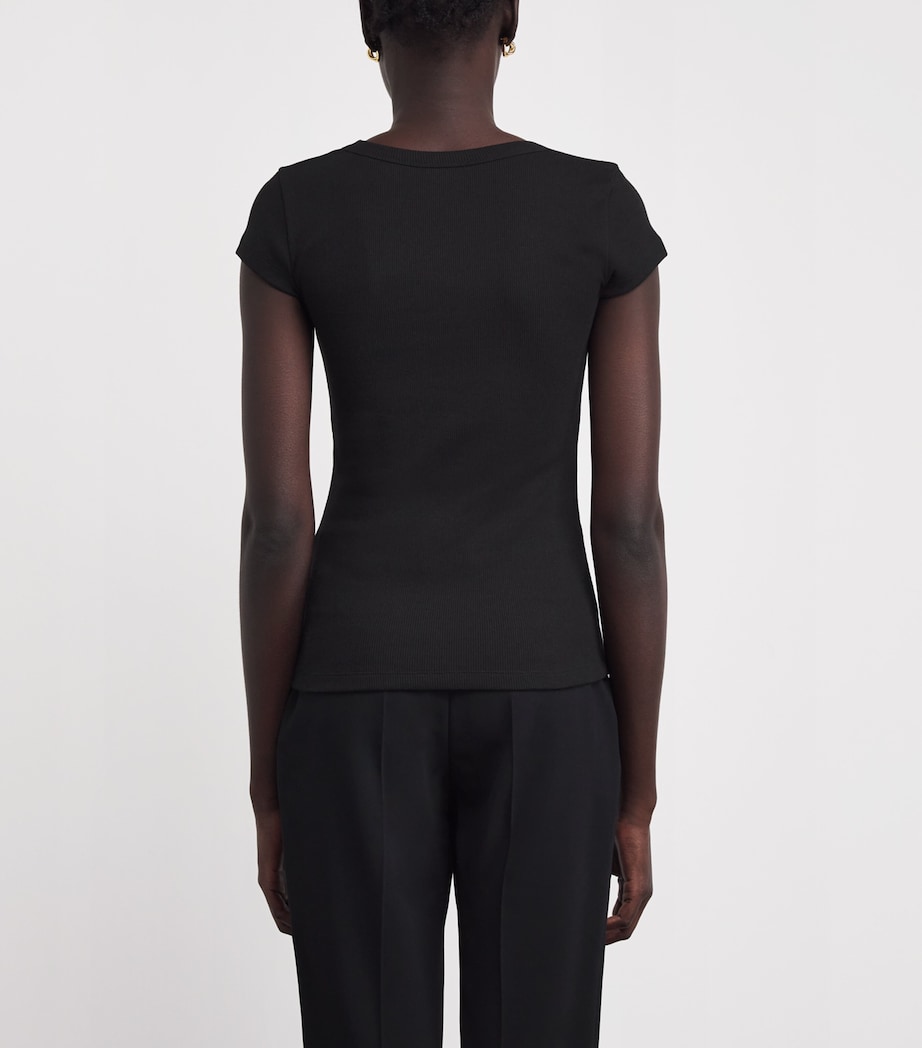 Stretch-Cotton Ribbed Saba Top BLACK Image 4