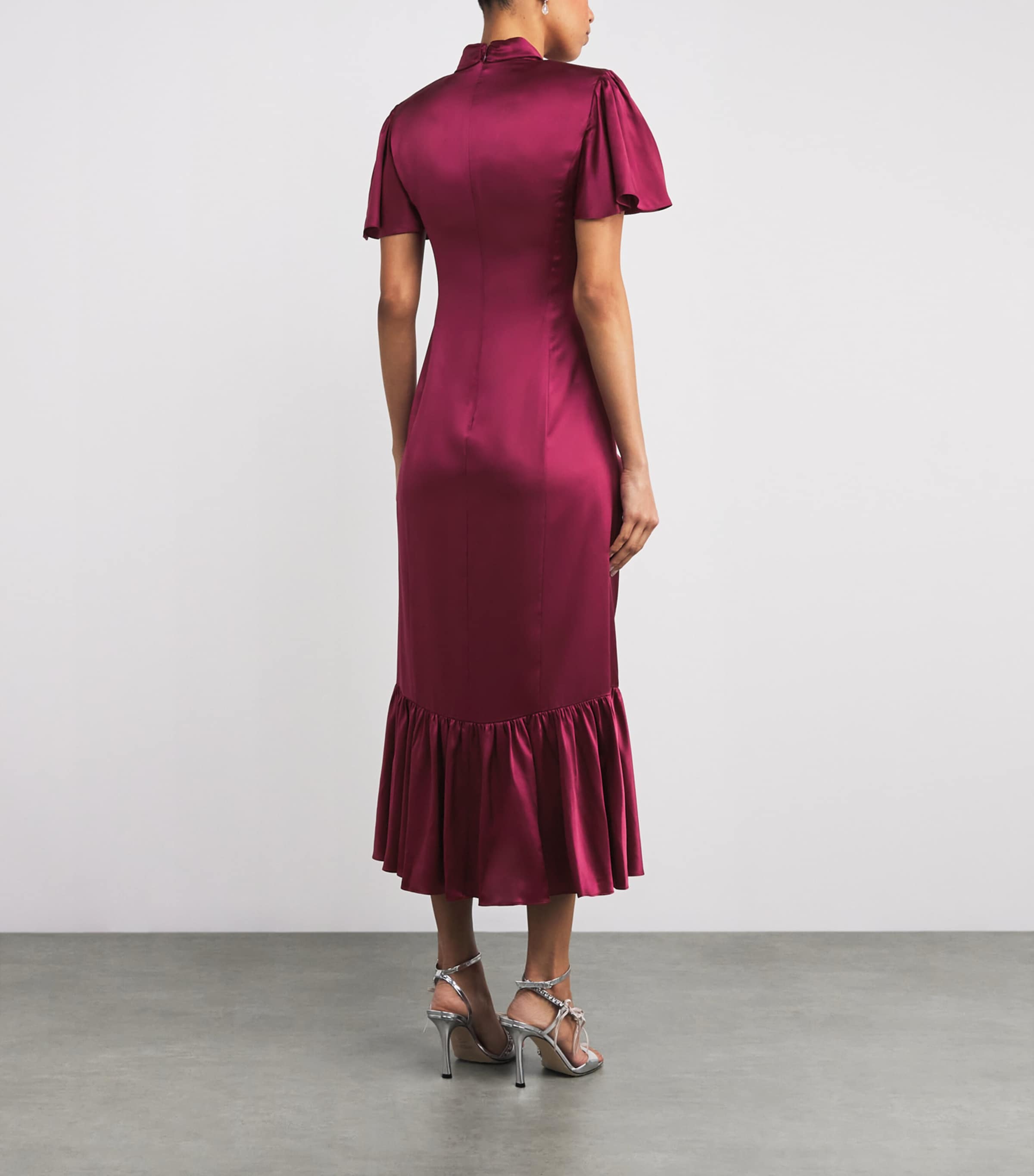 Cinq A Sept Womens Silk Embellished Peeta Midi Dress Red Plum Image 3