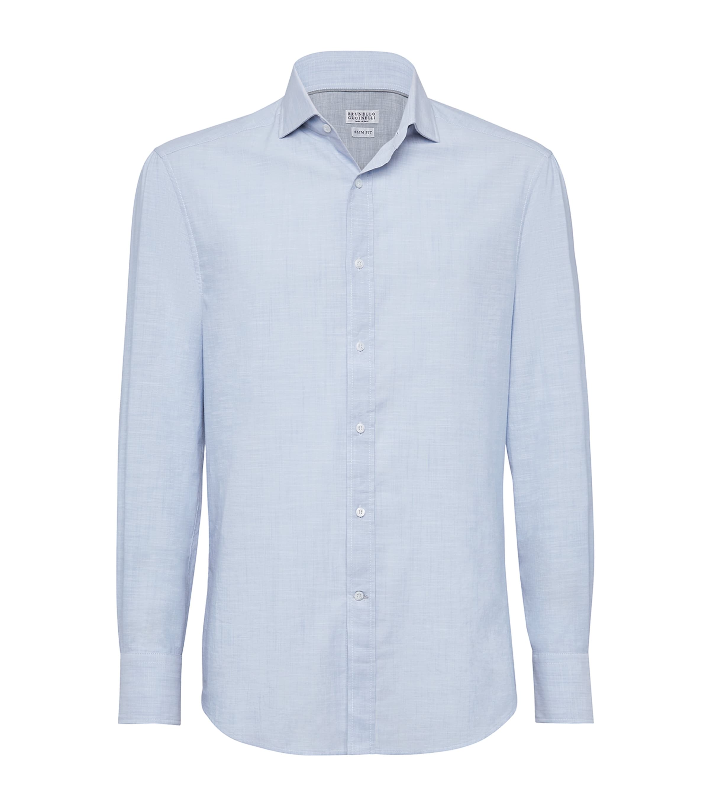 Brunello Cucinelli Cotton Oxford Slim-fit Shirt In Blue