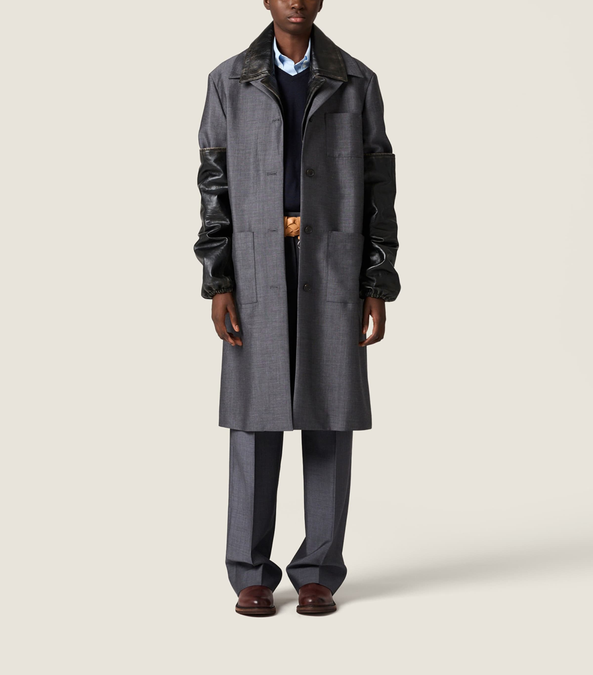 Miu Miu Womens Mohair-Wool Leather-Trim Jacket Grey Image 2