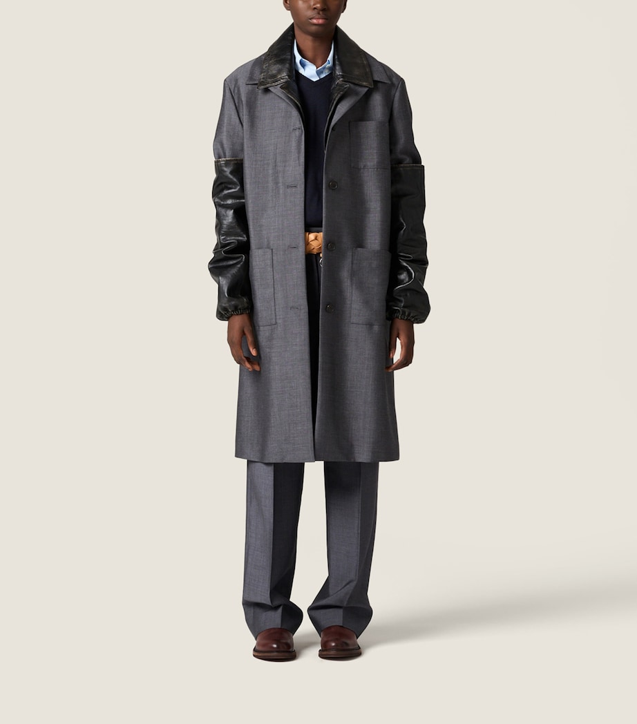 Miu Miu Womens Mohair-Wool Leather-Trim Jacket Grey Image 2