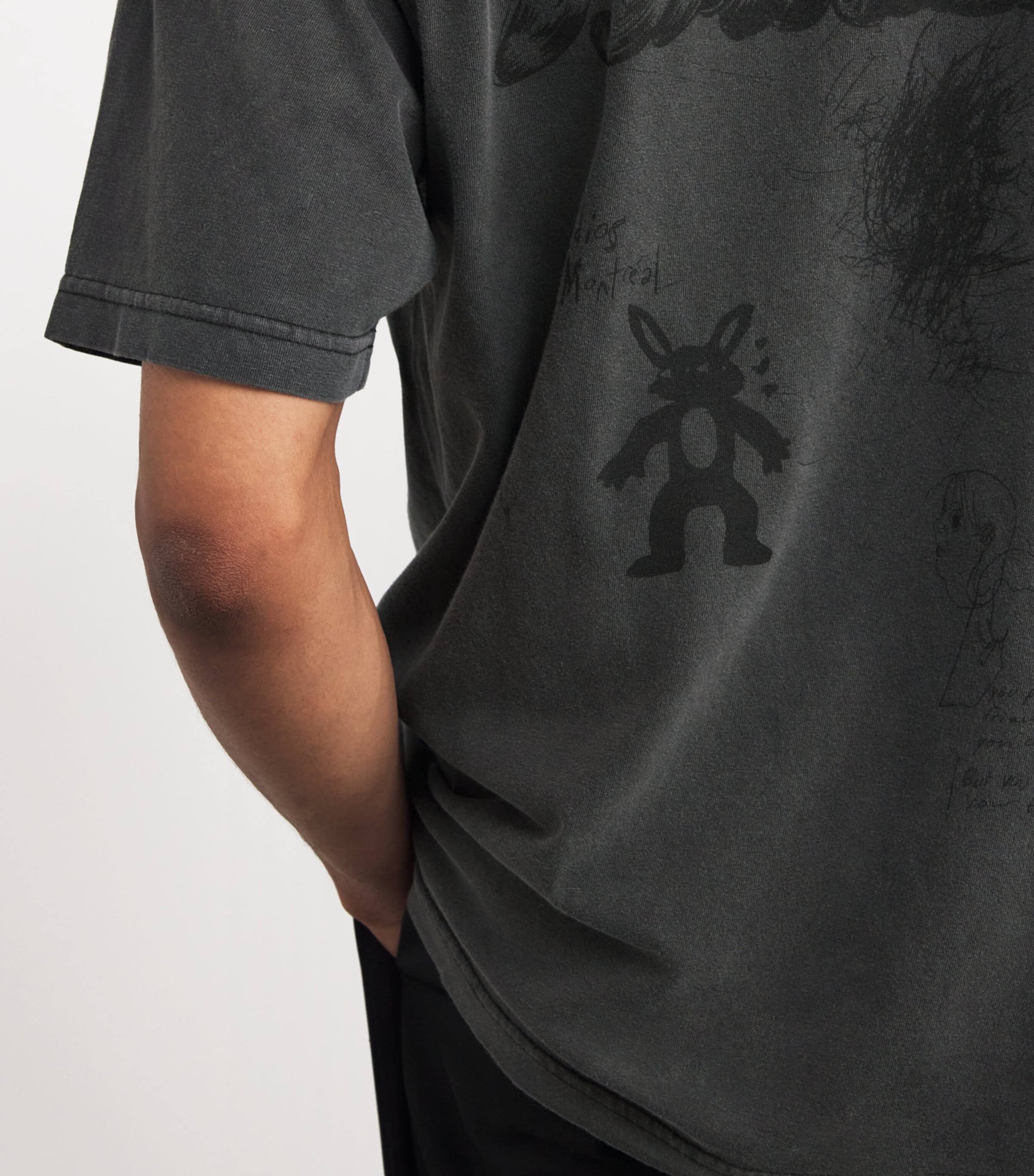 DOMREBEL Mens Cotton Teddy Print Kiss T-Shirt Faded Black Image 6