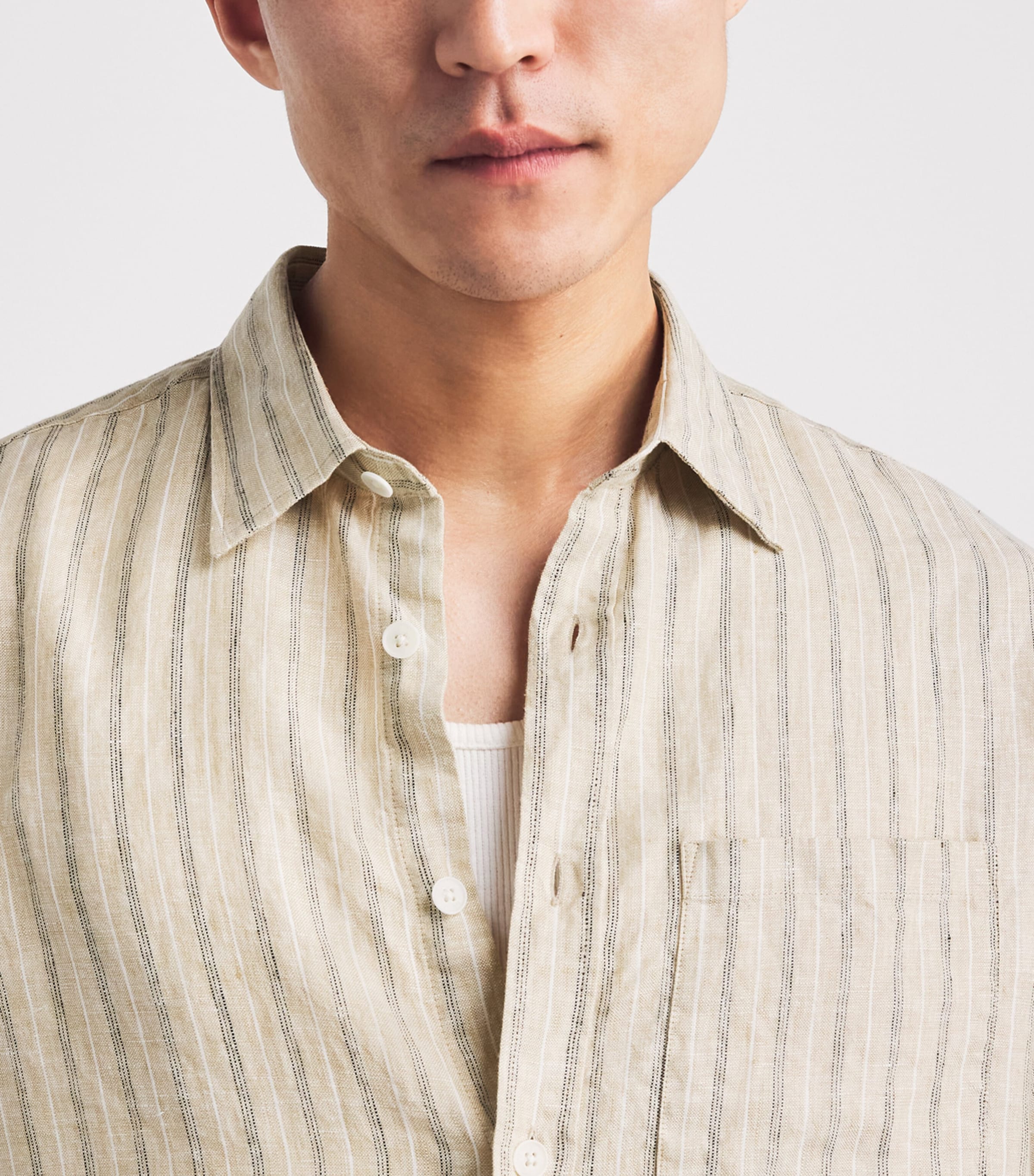 NN.07 Mens Linen Stripe Deon Shirt Black Stripe Image 3