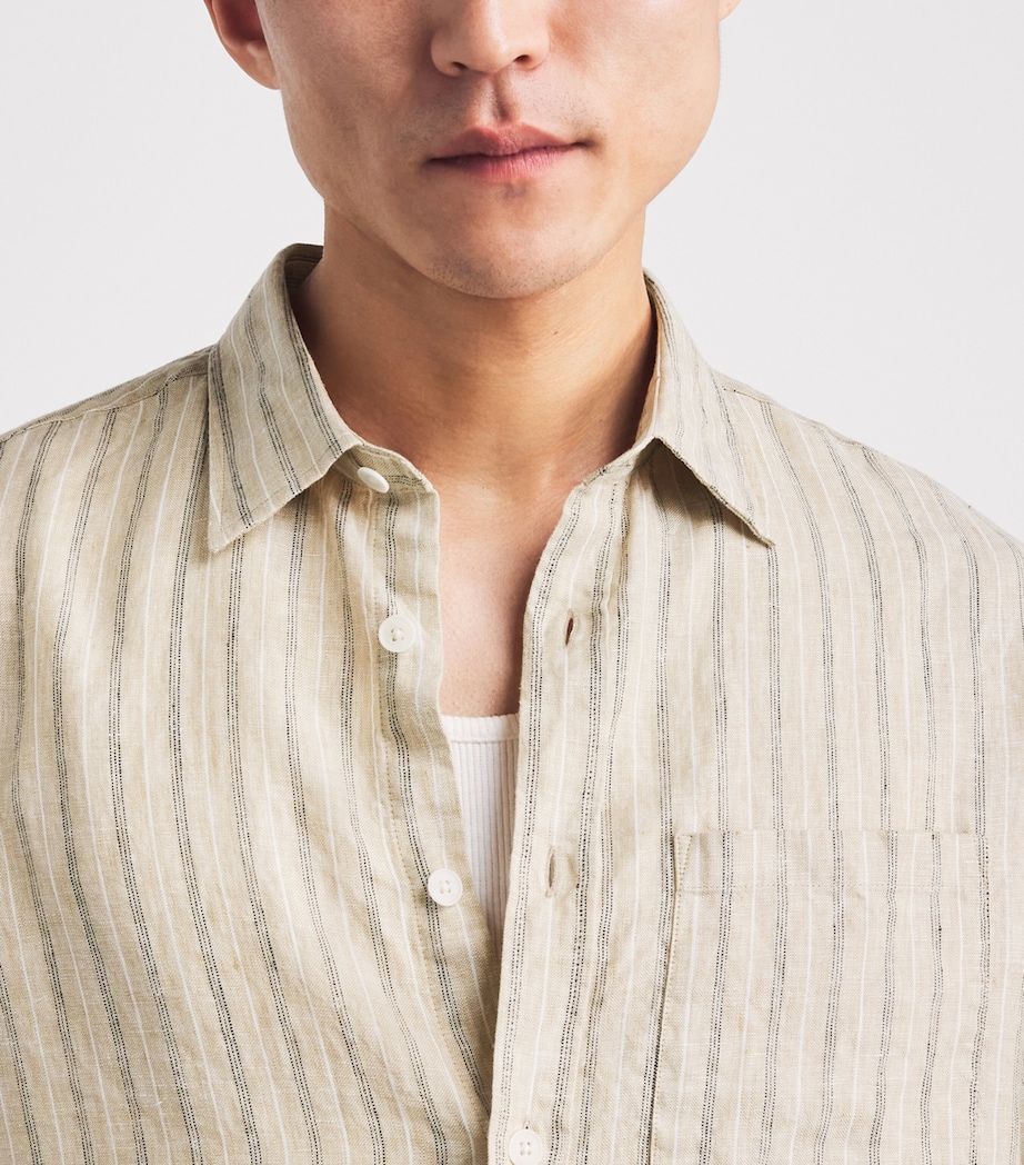 NN.07 Mens Linen Stripe Deon Shirt Black Stripe Image 3