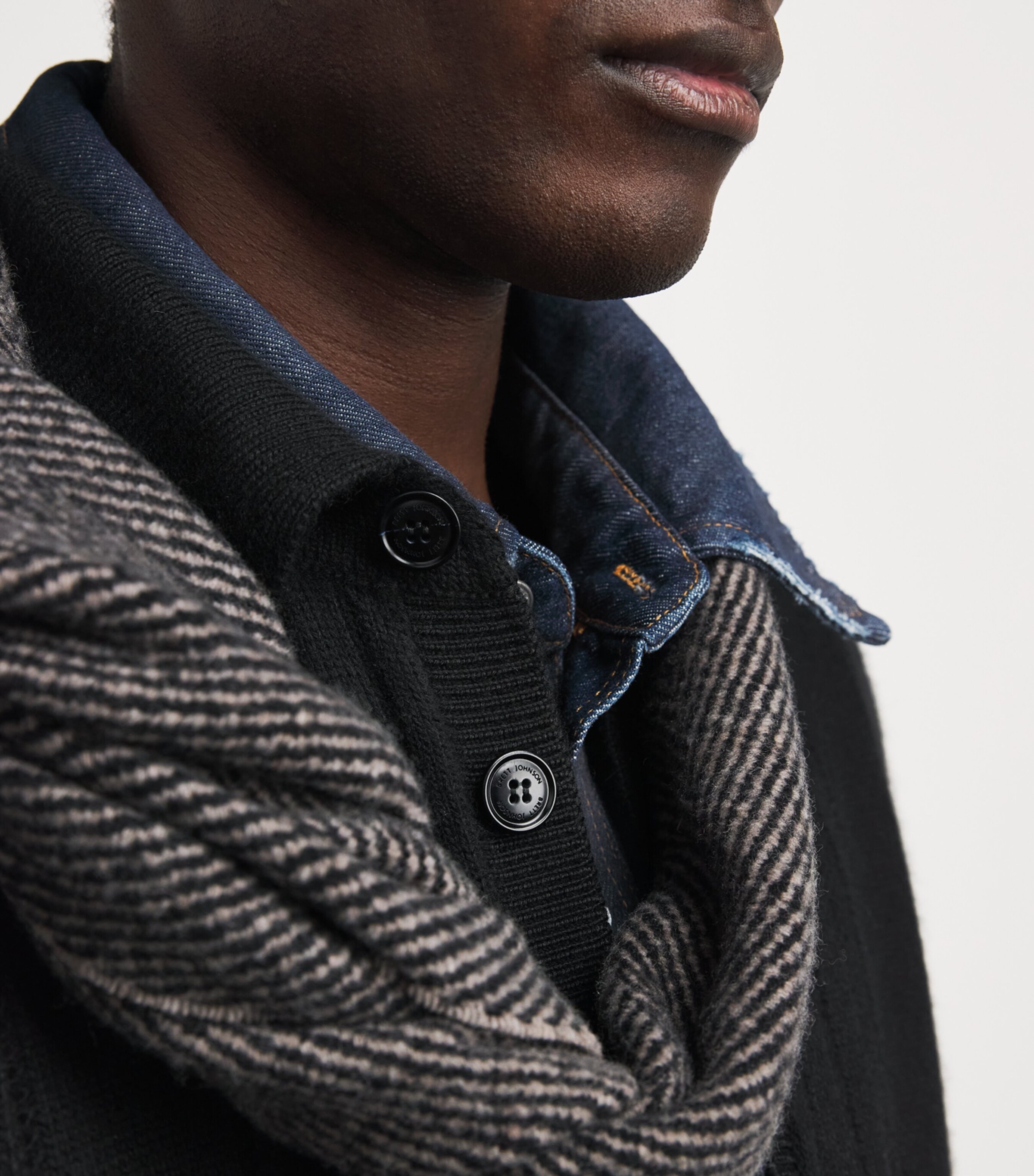 Brett Johnson Mens Cashmere-Silk Ribbed Cardigan Noir Image 3
