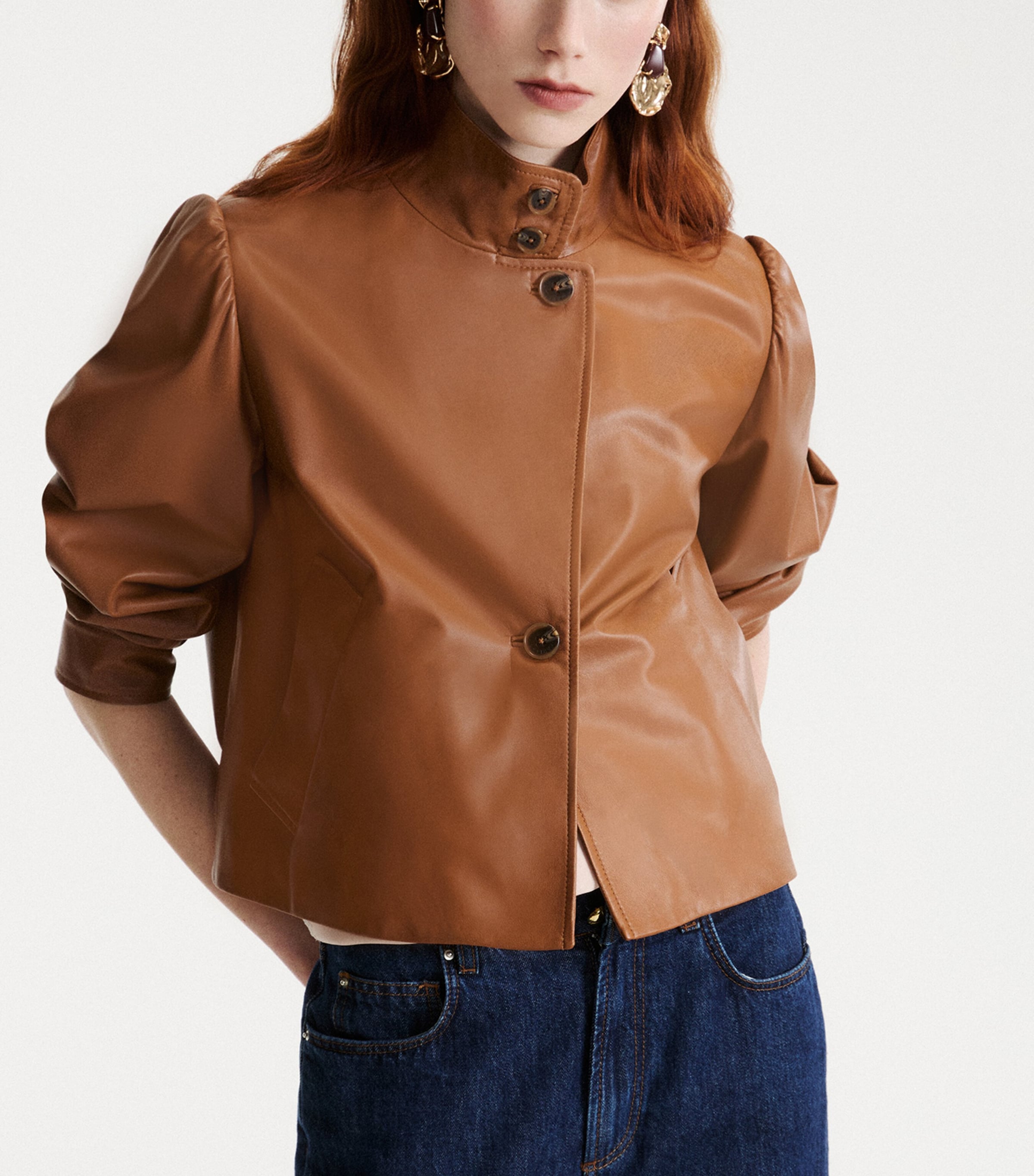 Marella Womens Asymmetric Leather Jacket Tobacco Brown Image 5