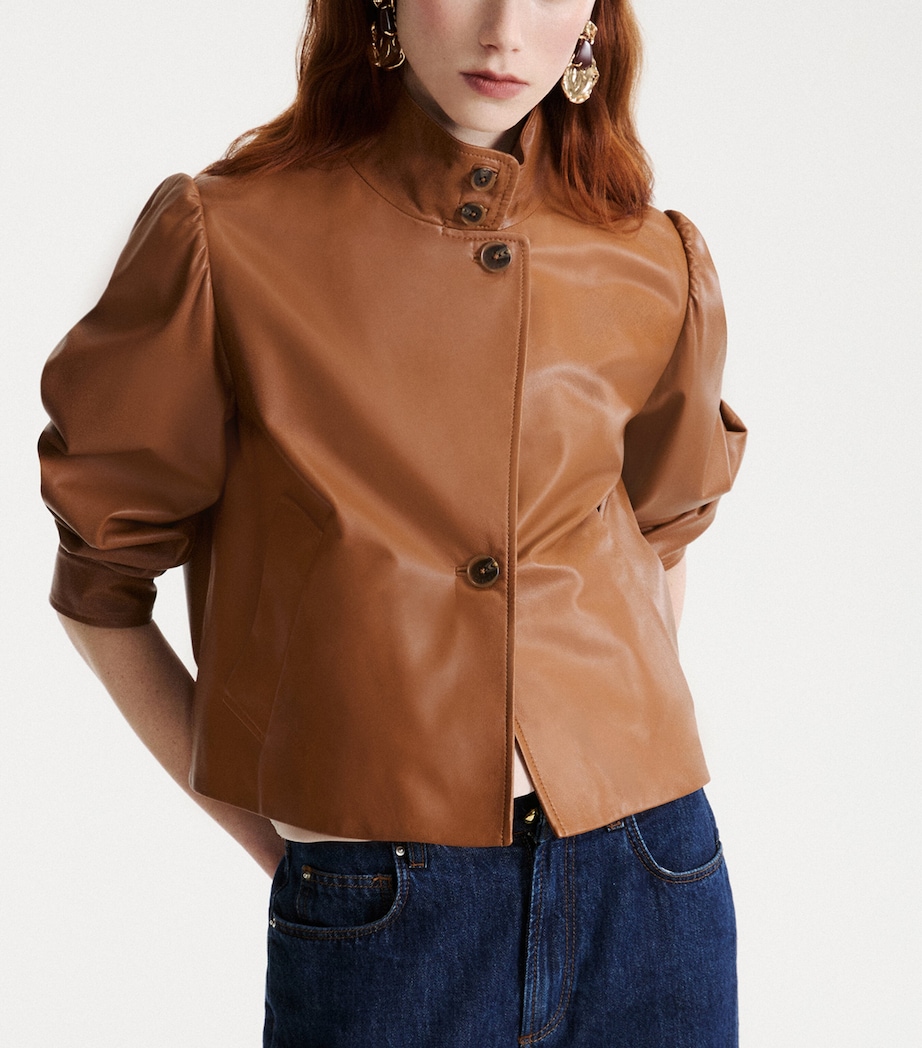 Marella Womens Asymmetric Leather Jacket Tobacco Brown Image 5