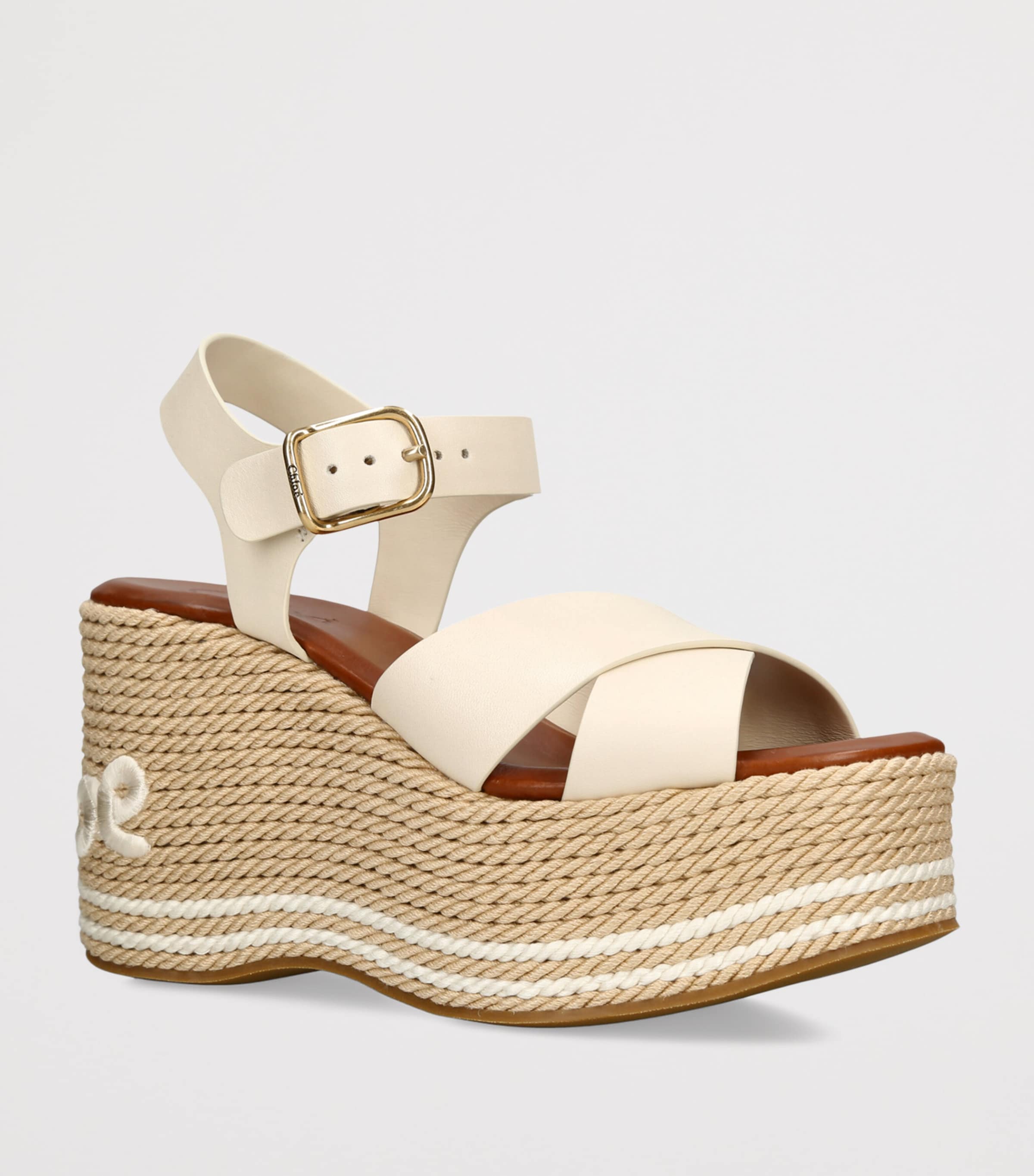 Chloé Leather Sand Wedge Espadrilles 105 White/comb Image 2