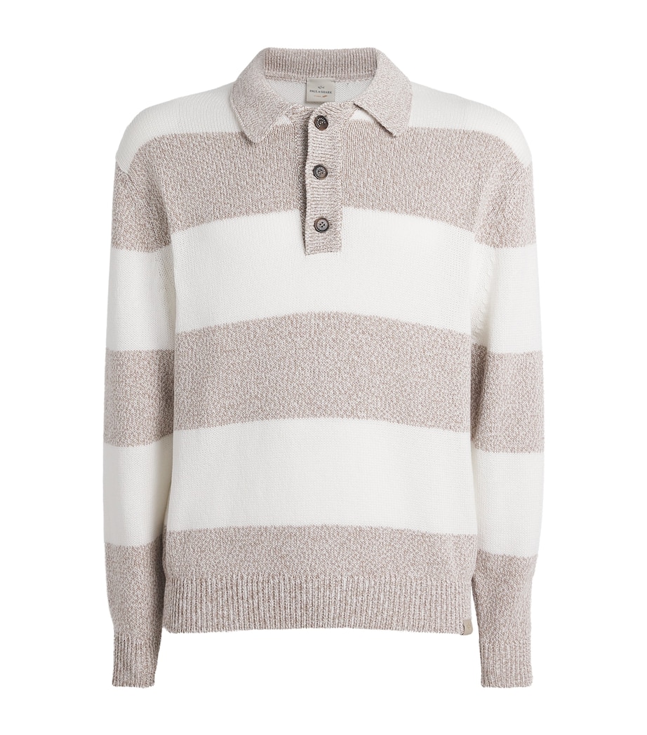 Cotton Stripe Polo Sweater 272 WHITE BEIGE Image 1