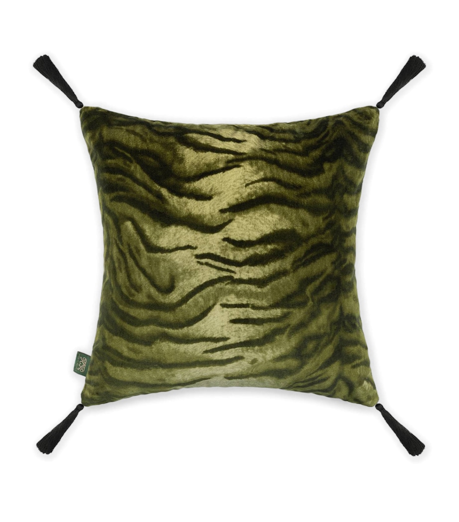 Velvet Caspian Tassel Cushion (45cm x 45cm) GREEN Image 1