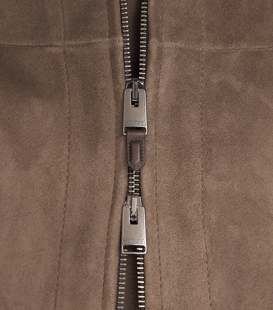 Canali Mens Lamb Suede Bomber Jacket Brown Image 6
