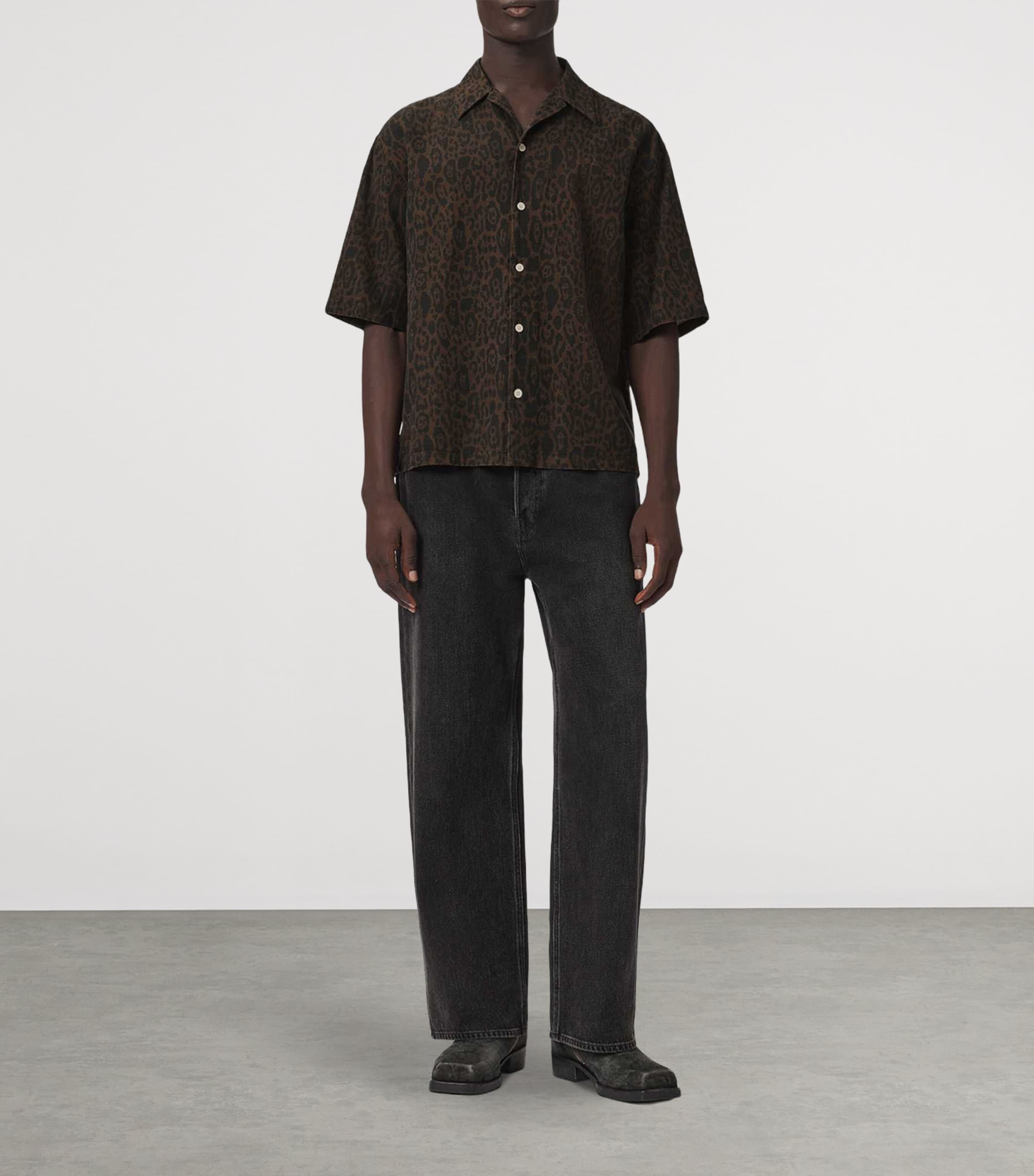 AllSaints Mens Organic Cotton-Linen Leopardo Shirt Hot Choc Brown Image 2