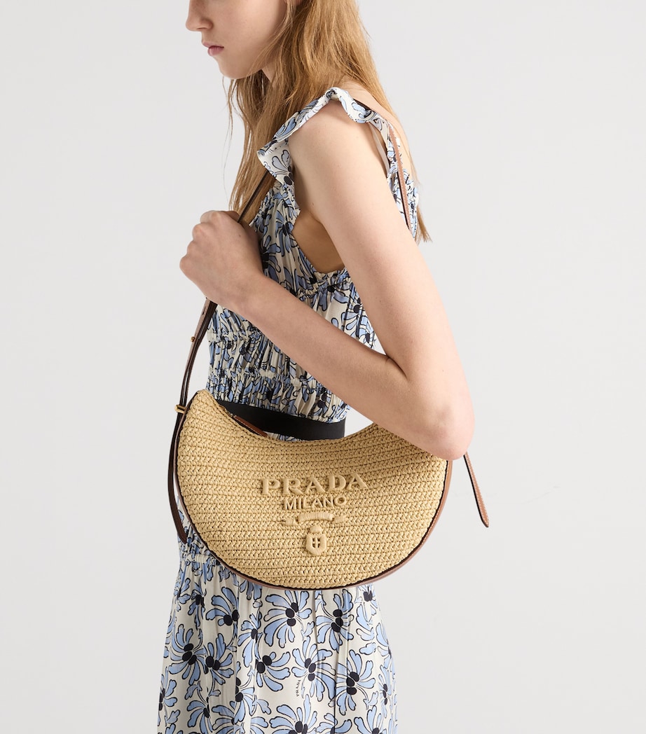 Prada Crochet-Leather Small Arqué Shoulder Bag Neutral Image 3