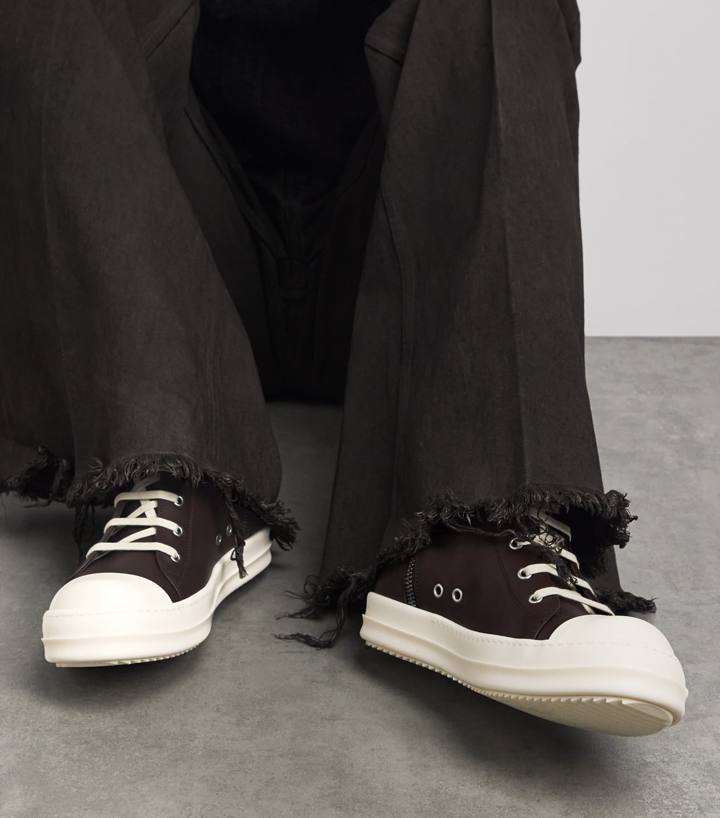 Rick Owens Leather Classic High-Top Sneakers Dark Brown Image 2