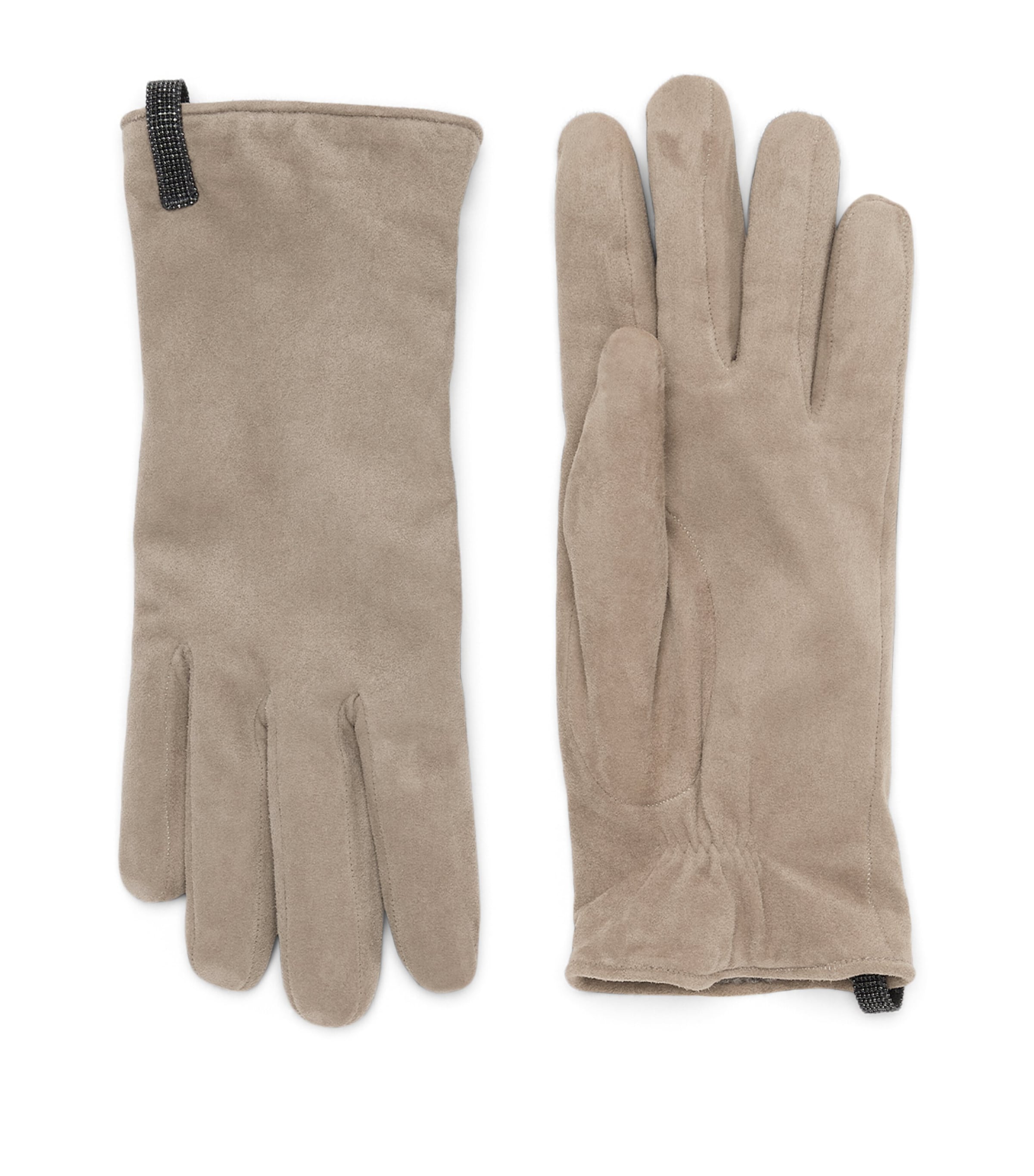Brunello Cucinelli Suede Monili Gloves In Brown