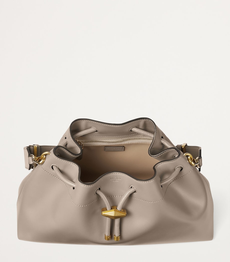 Medium Leather Cinch Shoulder Bag TAUPE/GOLD Image 2