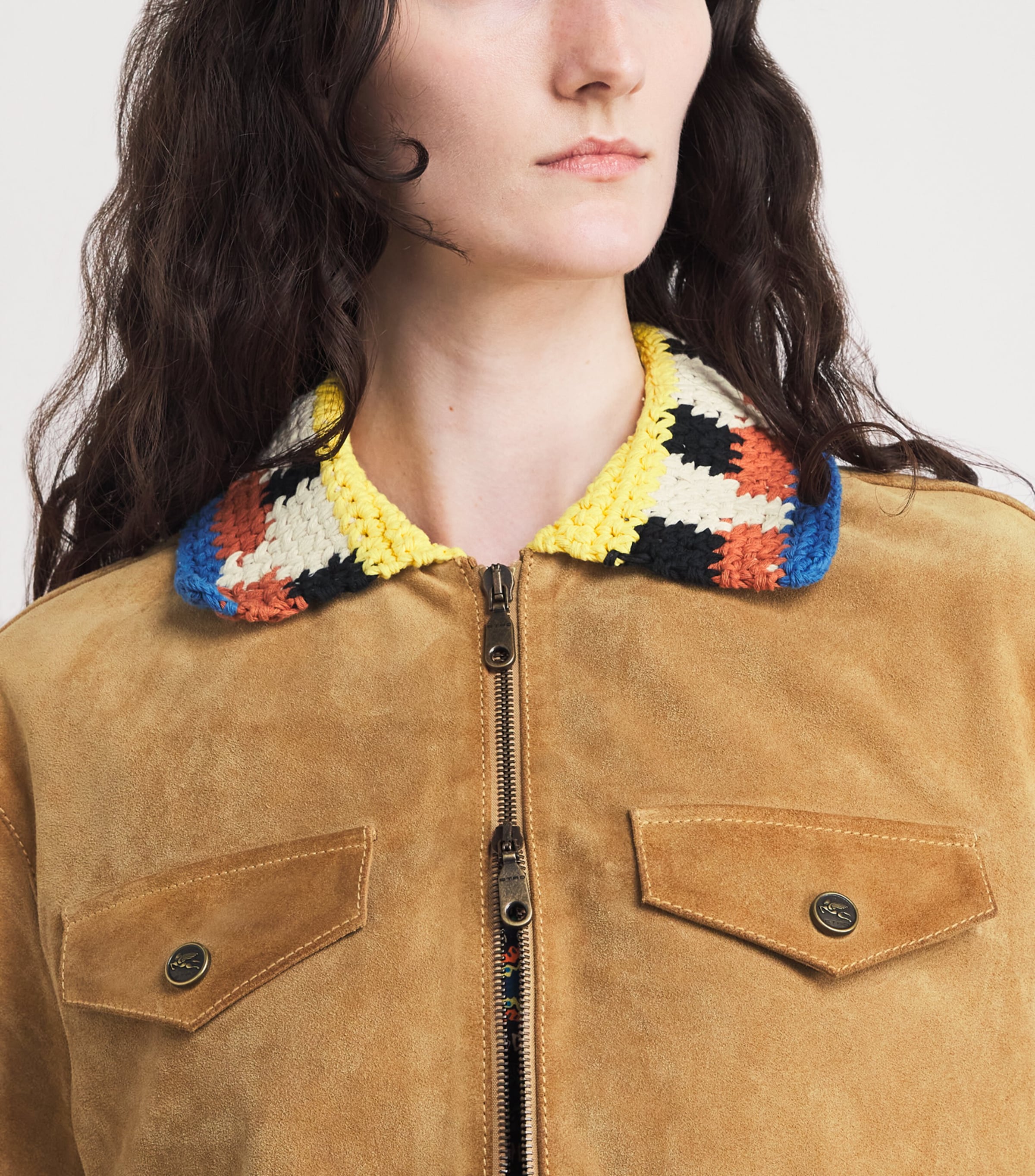 Suede Knitted-Collar Shacket M3830 Image 6