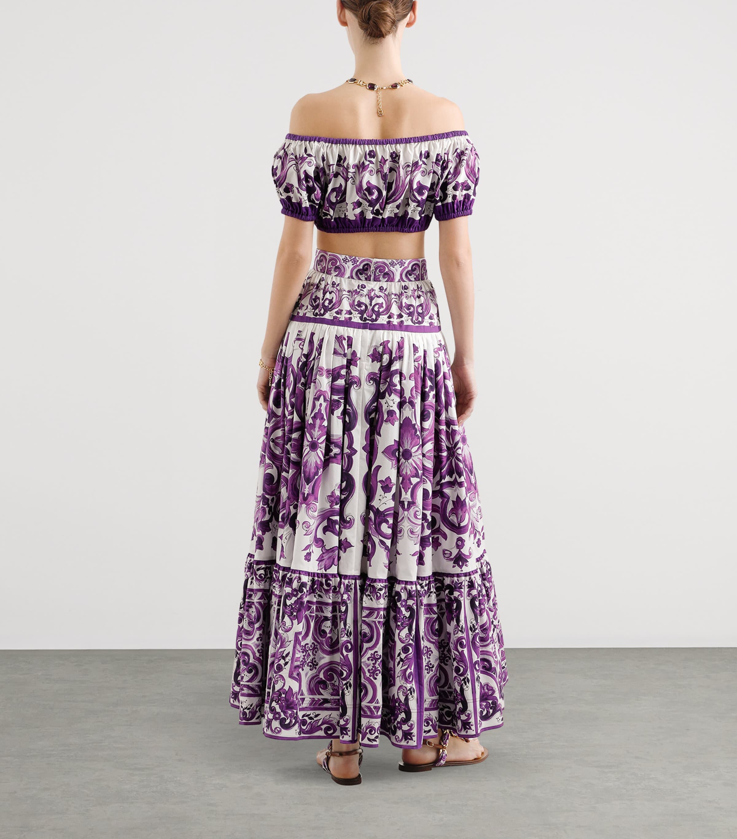 Cotton Majolica Print Maxi Skirt IP3TN-MAIOLICA VIOLA Image 3