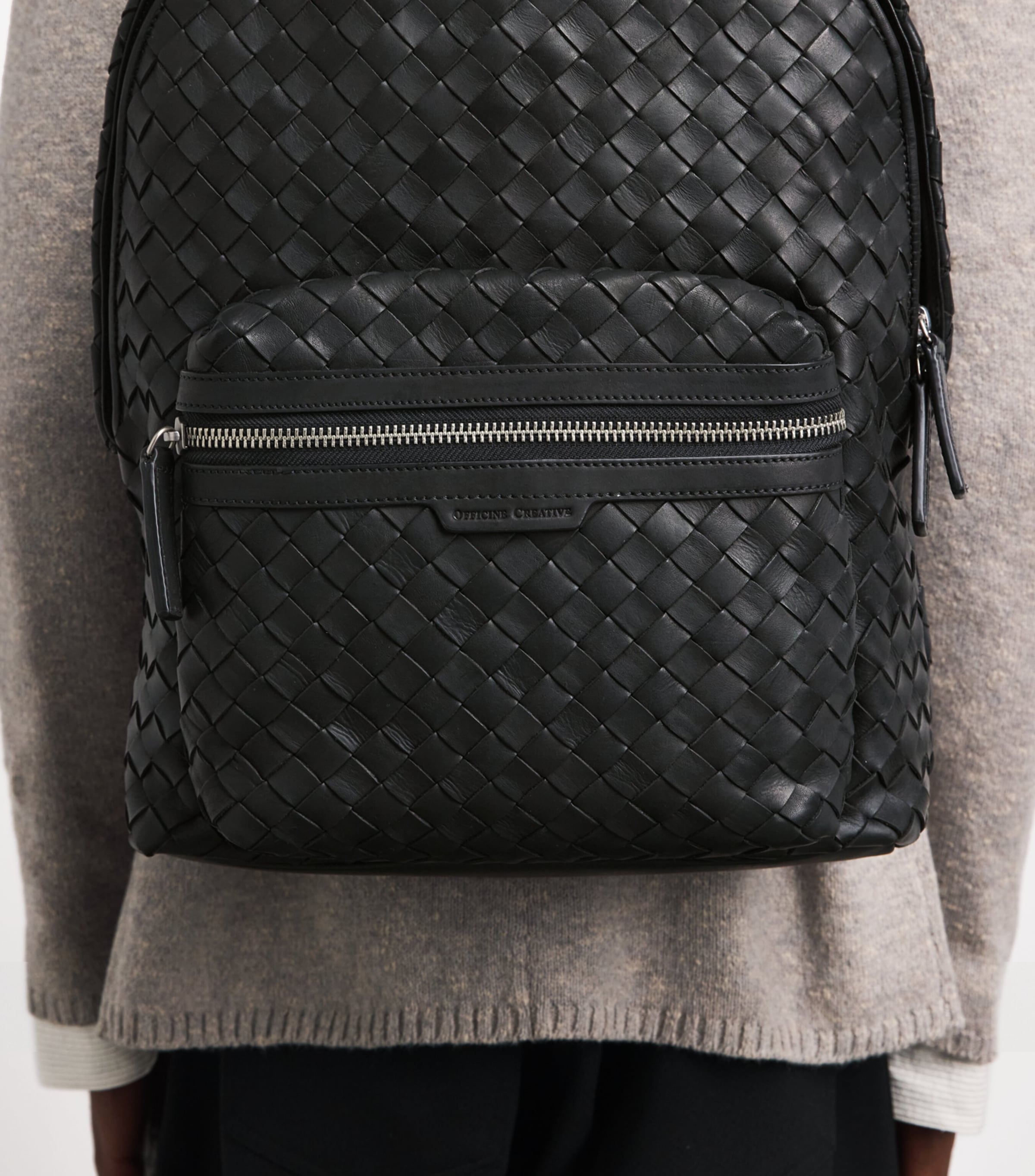 Officine Creative Leather Woven Armor Backpack Nero Image 2