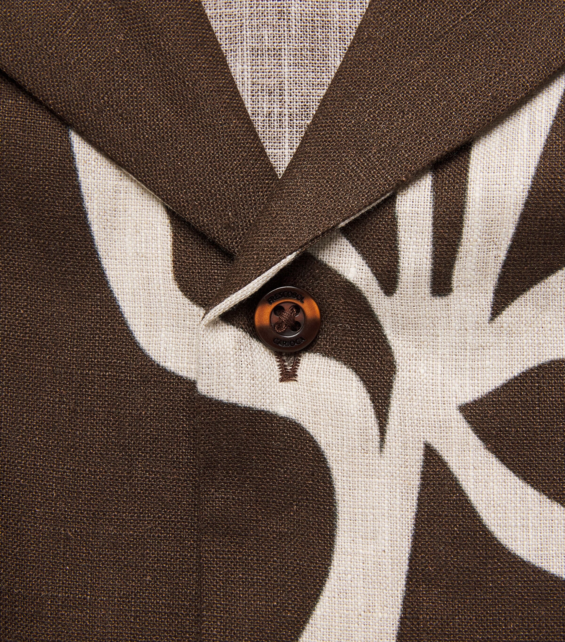 Frescobol Carioca Mens Linen Floral Roberto Shirt Cacao Image 6